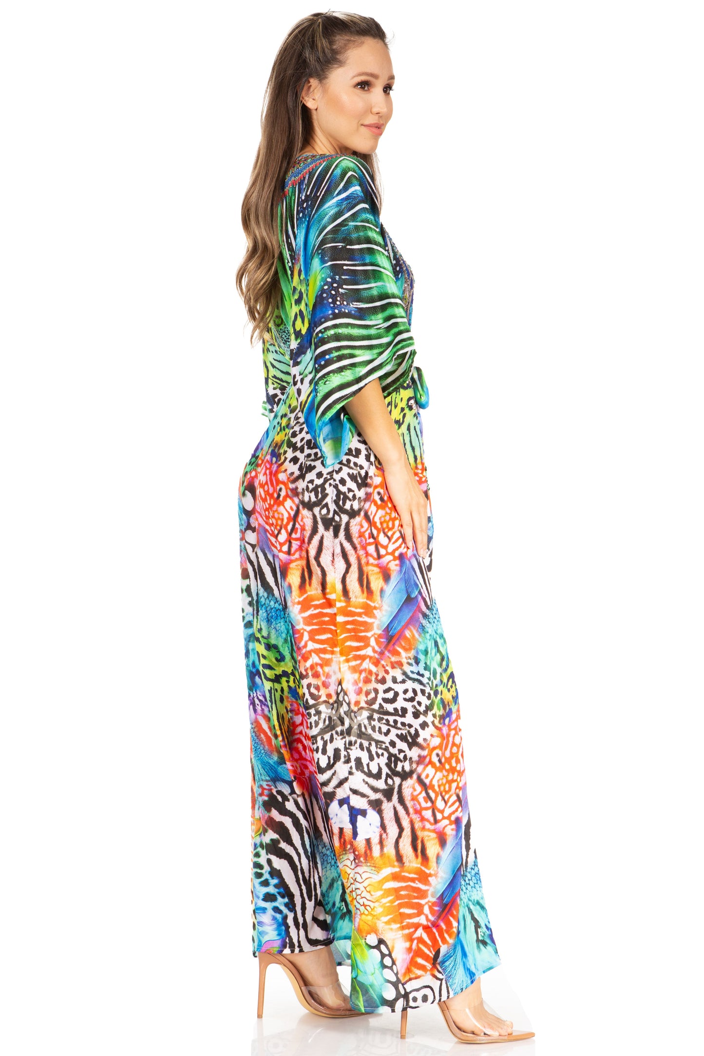 Sakkas Maribel Maxi Caftan Dress - Women's V-Neck, Short Sleeves - Concordia Style Boutique