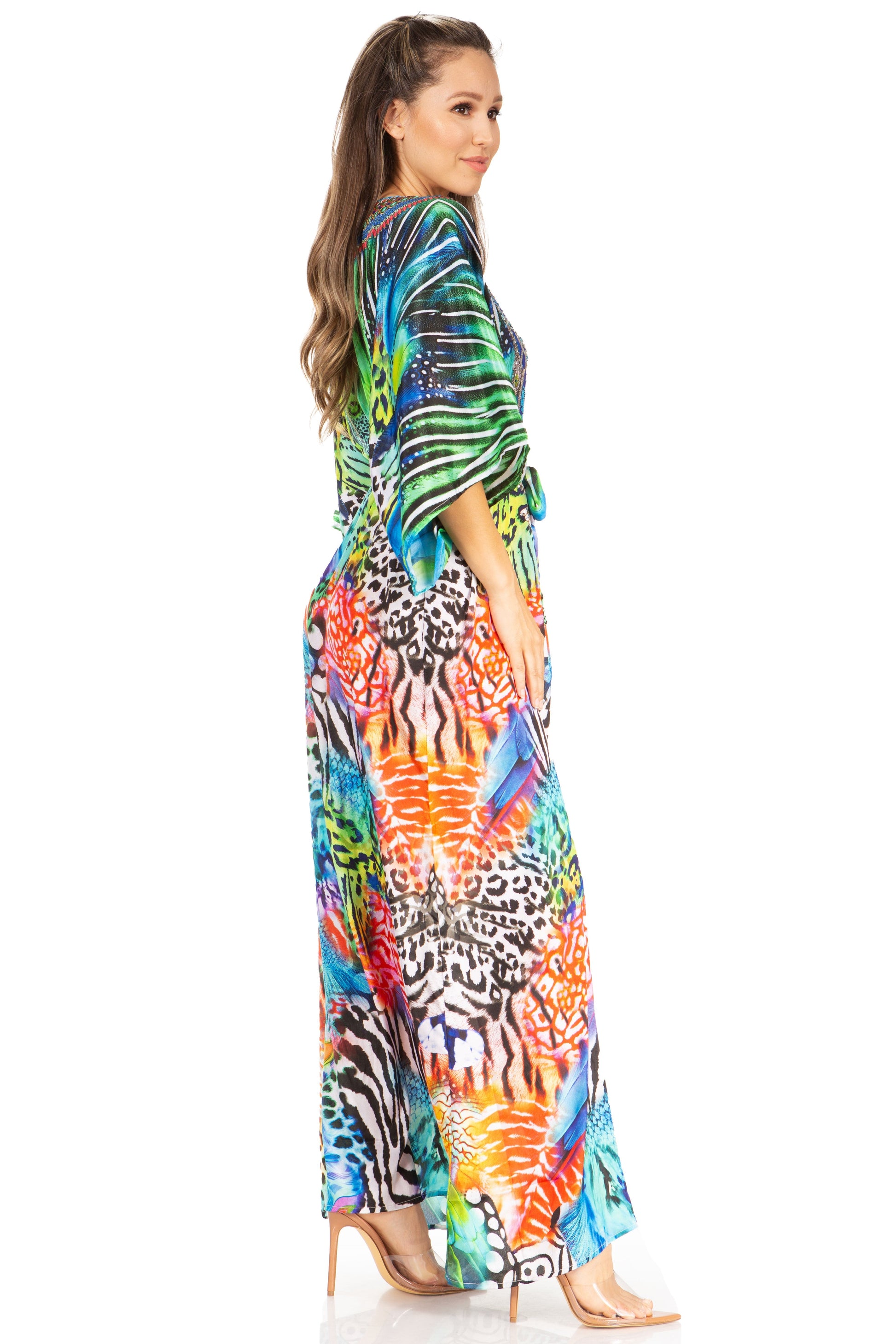 Sakkas Maribel Maxi Caftan Dress - Women's V-Neck, Short Sleeves - Concordia Style Boutique