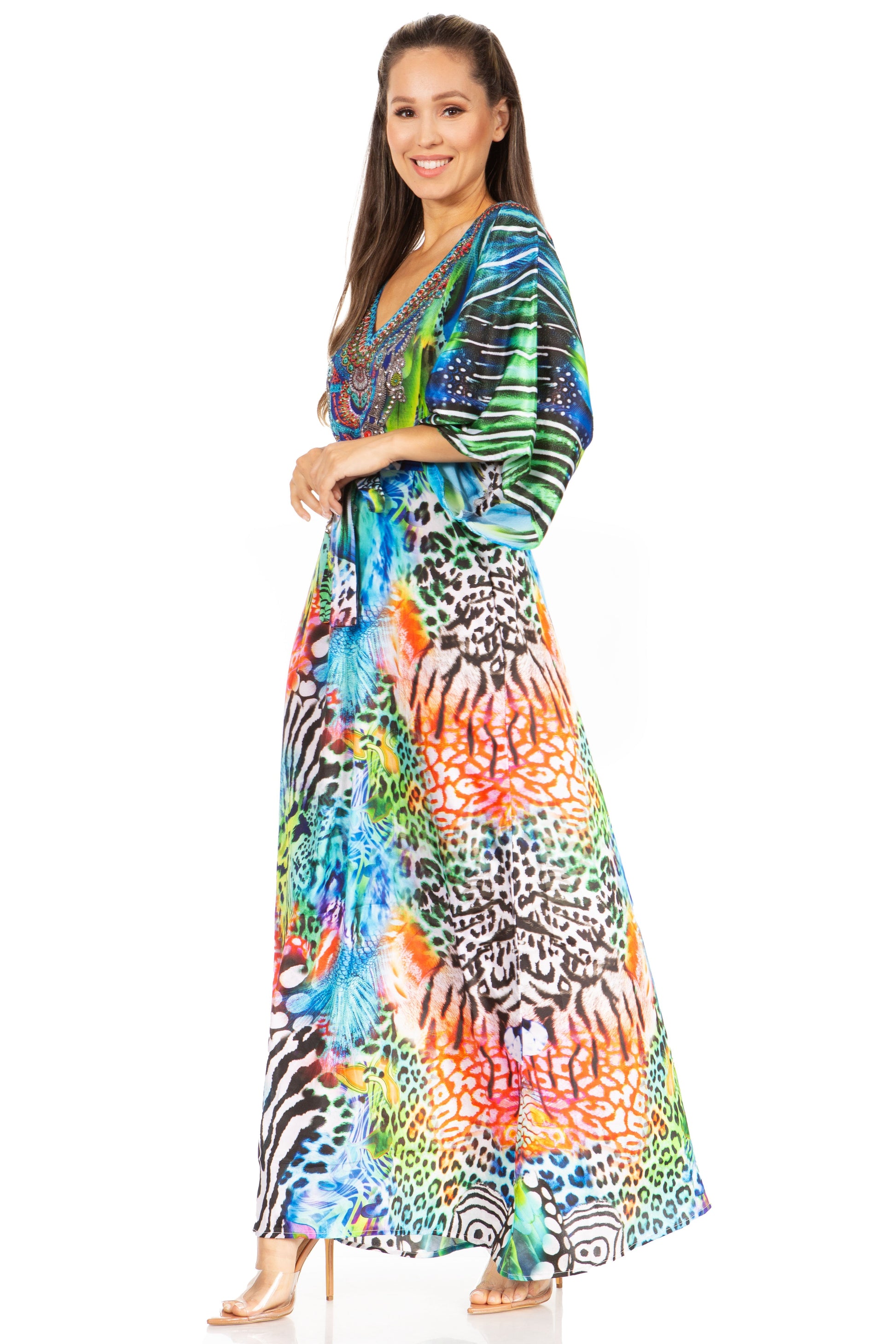 Sakkas Maribel Maxi Caftan Dress - Women's V-Neck, Short Sleeves - Concordia Style Boutique