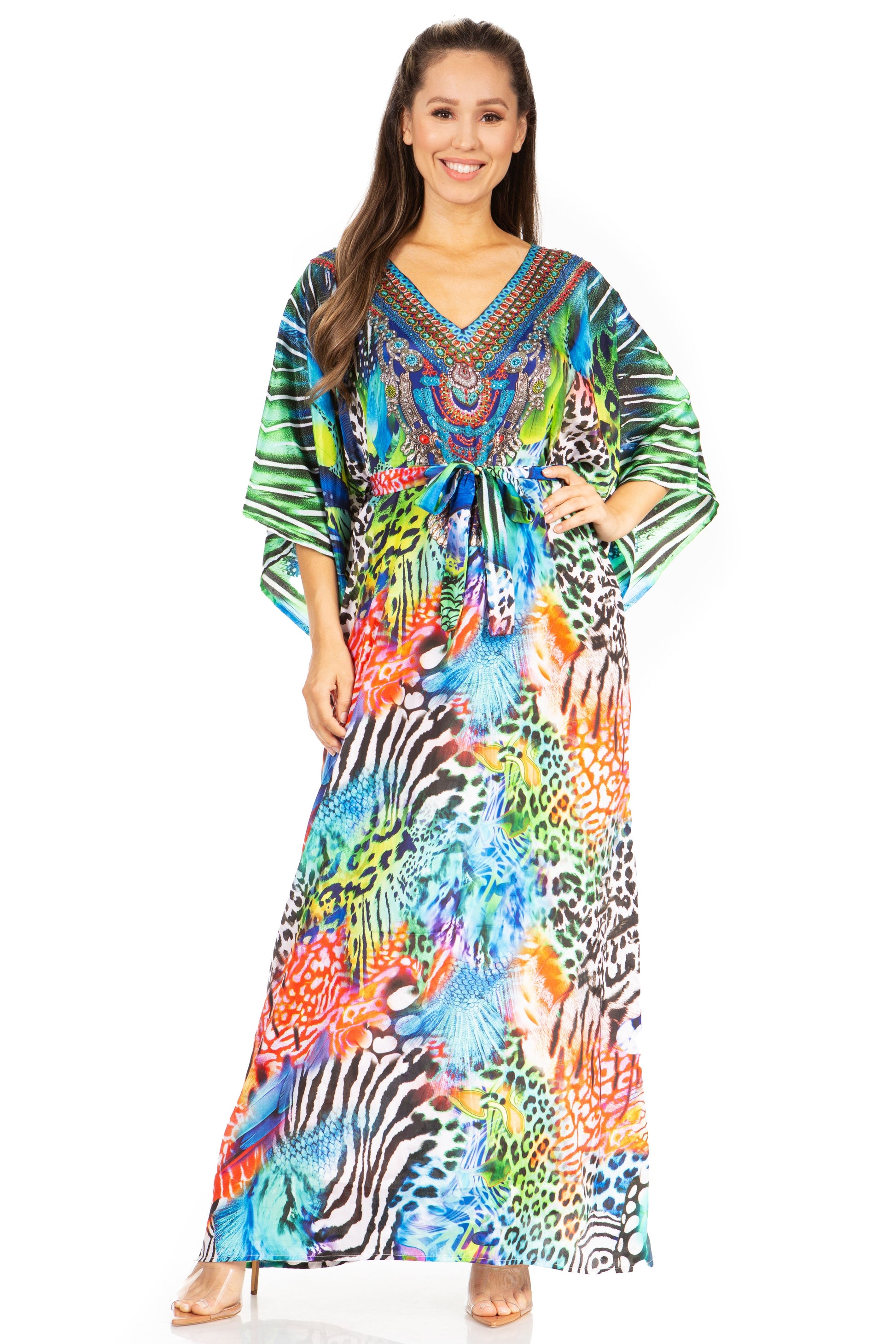 Sakkas Maribel Maxi Caftan Dress - Women's V-Neck, Short Sleeves - Concordia Style Boutique