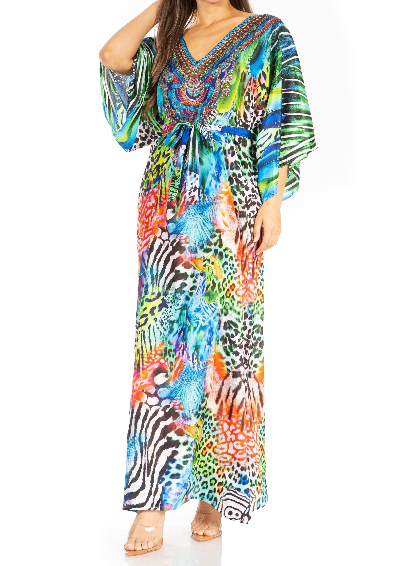 Sakkas Maribel Maxi Caftan Dress - Women's V-Neck, Short Sleeves - Concordia Style Boutique