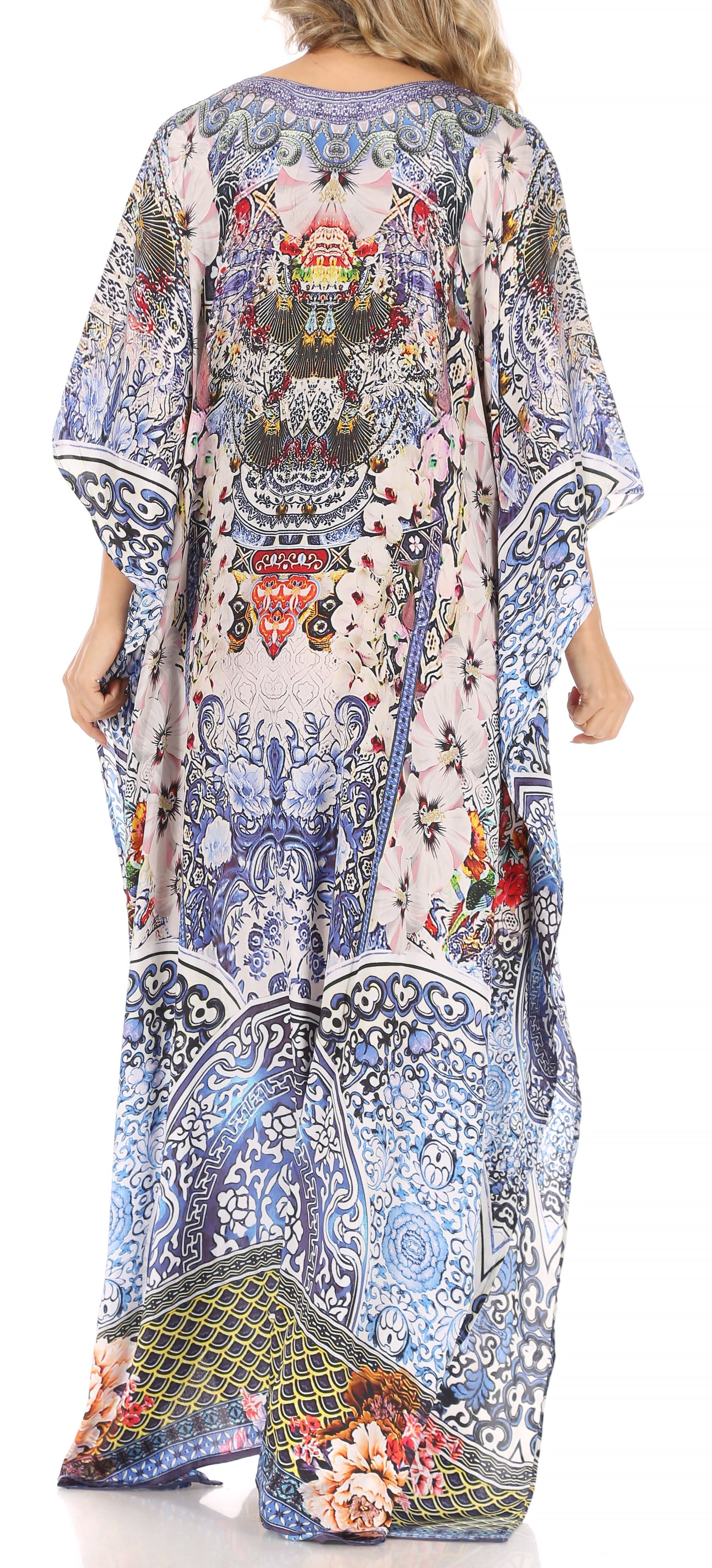Sakkas Milanna Women's V neck Short Sleeve Vibrant Print Caftan Dress Cover-up - Concordia Style Boutique