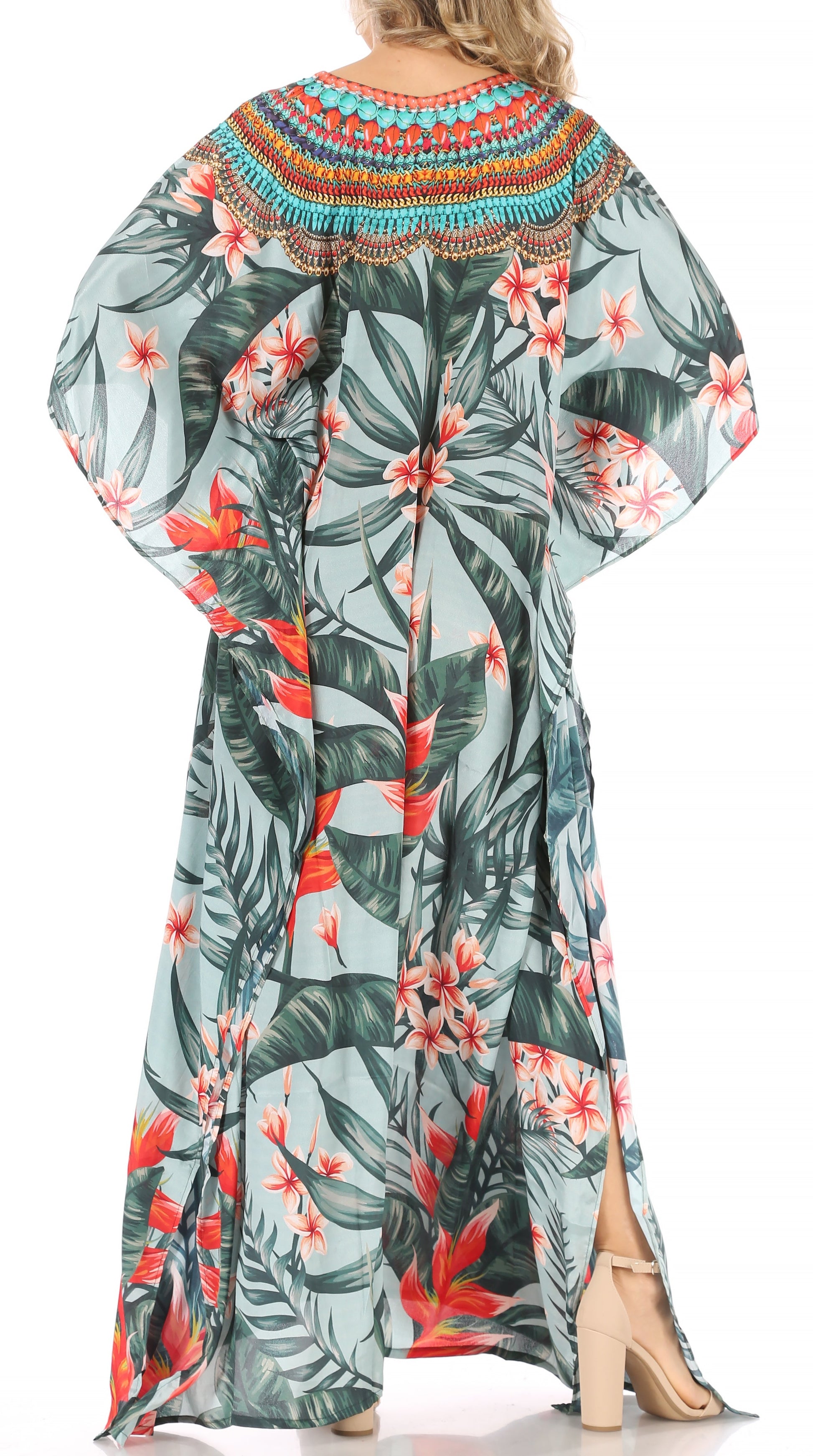 Sakkas Milanna Women's V neck Short Sleeve Vibrant Print Caftan Dress Cover-up - Concordia Style Boutique