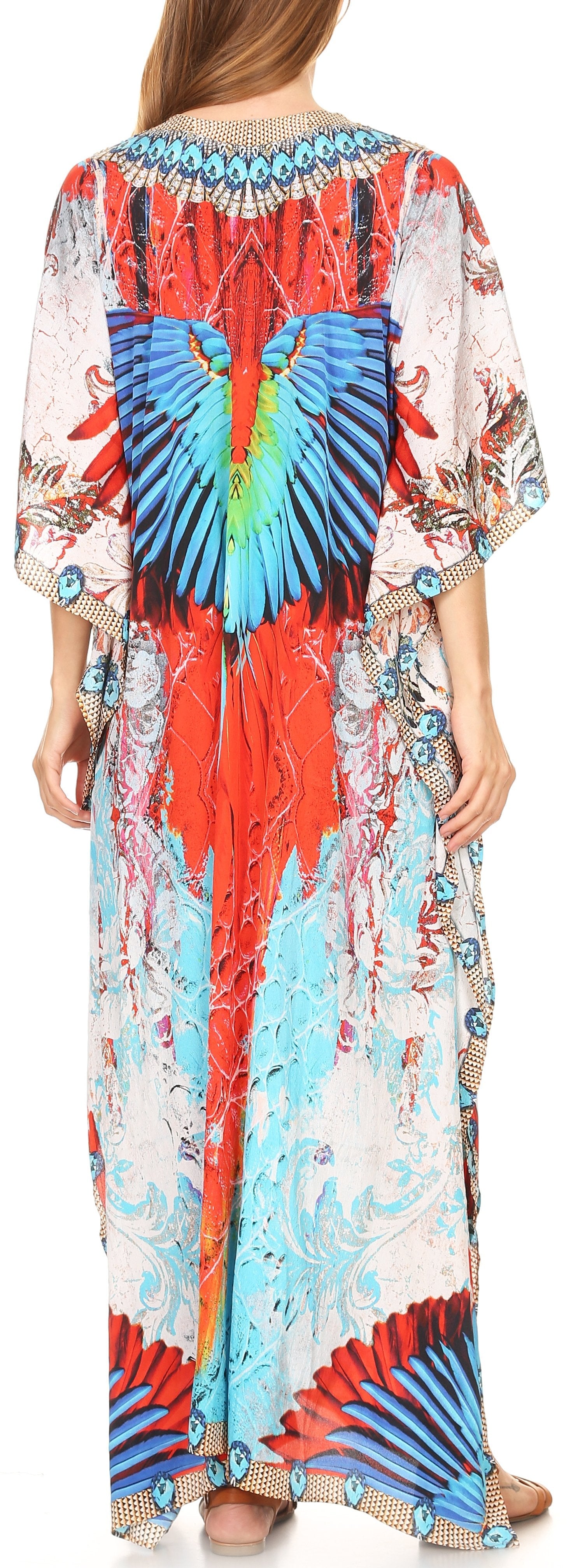 Sakkas Milanna Women's V neck Short Sleeve Vibrant Print Caftan Dress Cover-up - Concordia Style Boutique