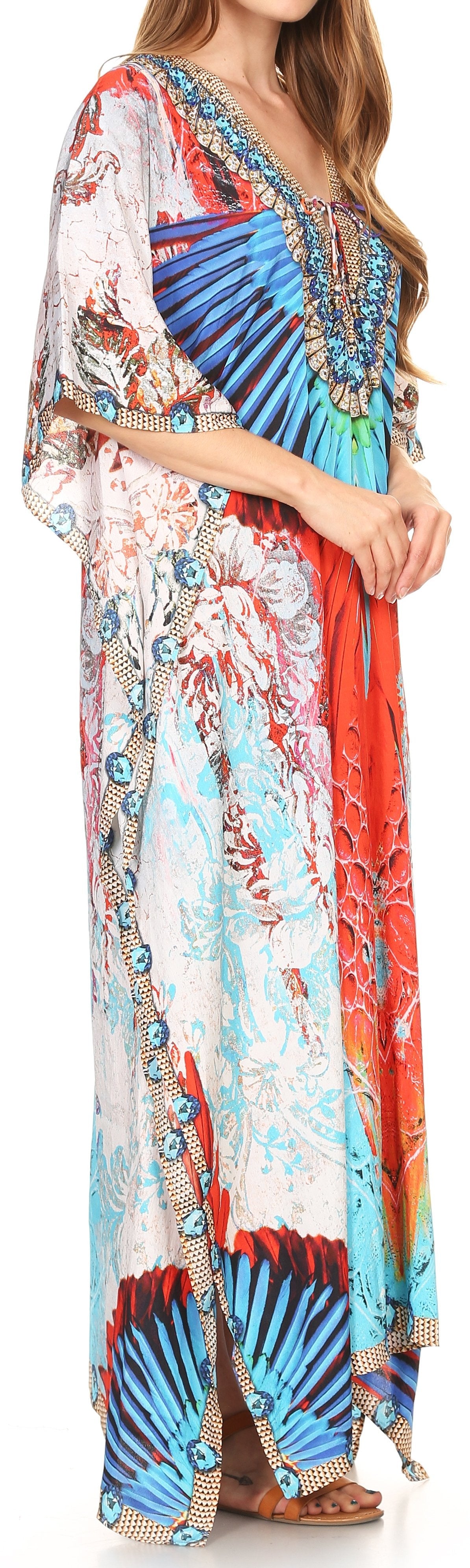 Sakkas Milanna Women's V neck Short Sleeve Vibrant Print Caftan Dress Cover-up - Concordia Style Boutique