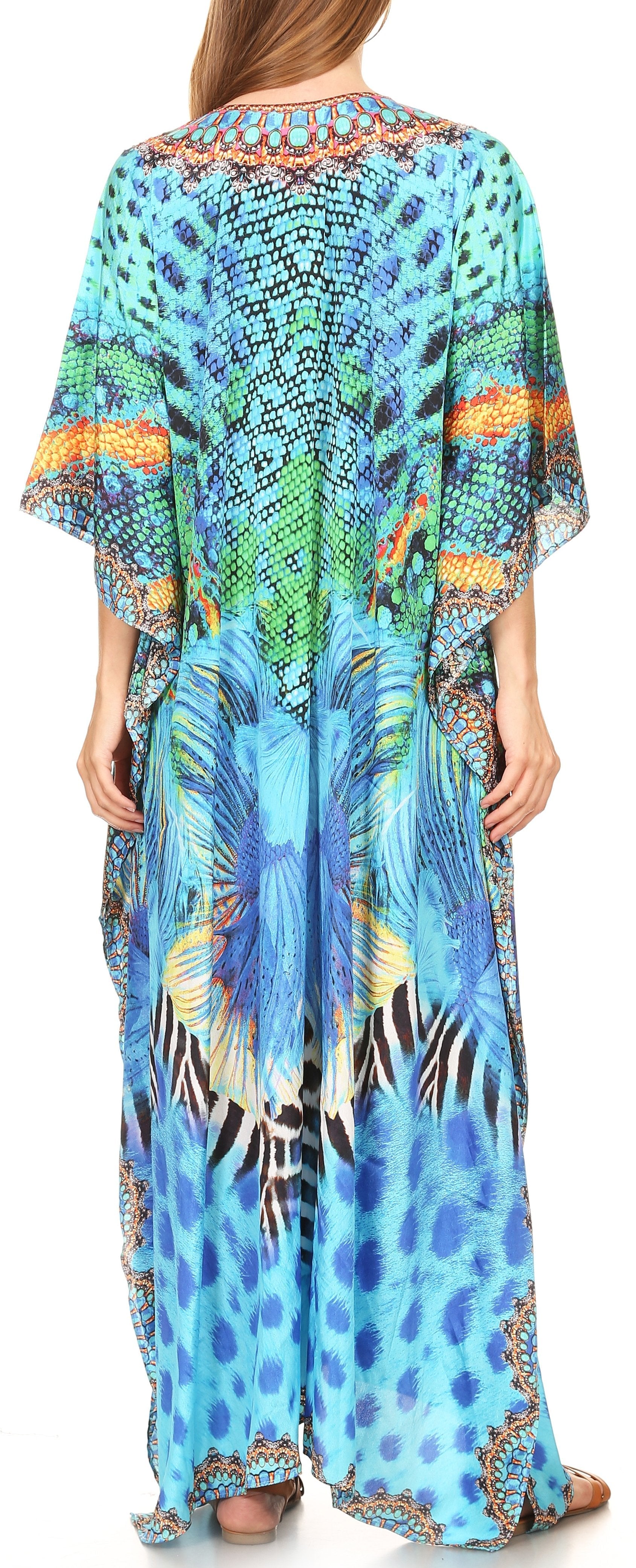 Sakkas Milanna Women's V neck Short Sleeve Vibrant Print Caftan Dress Cover-up - Concordia Style Boutique