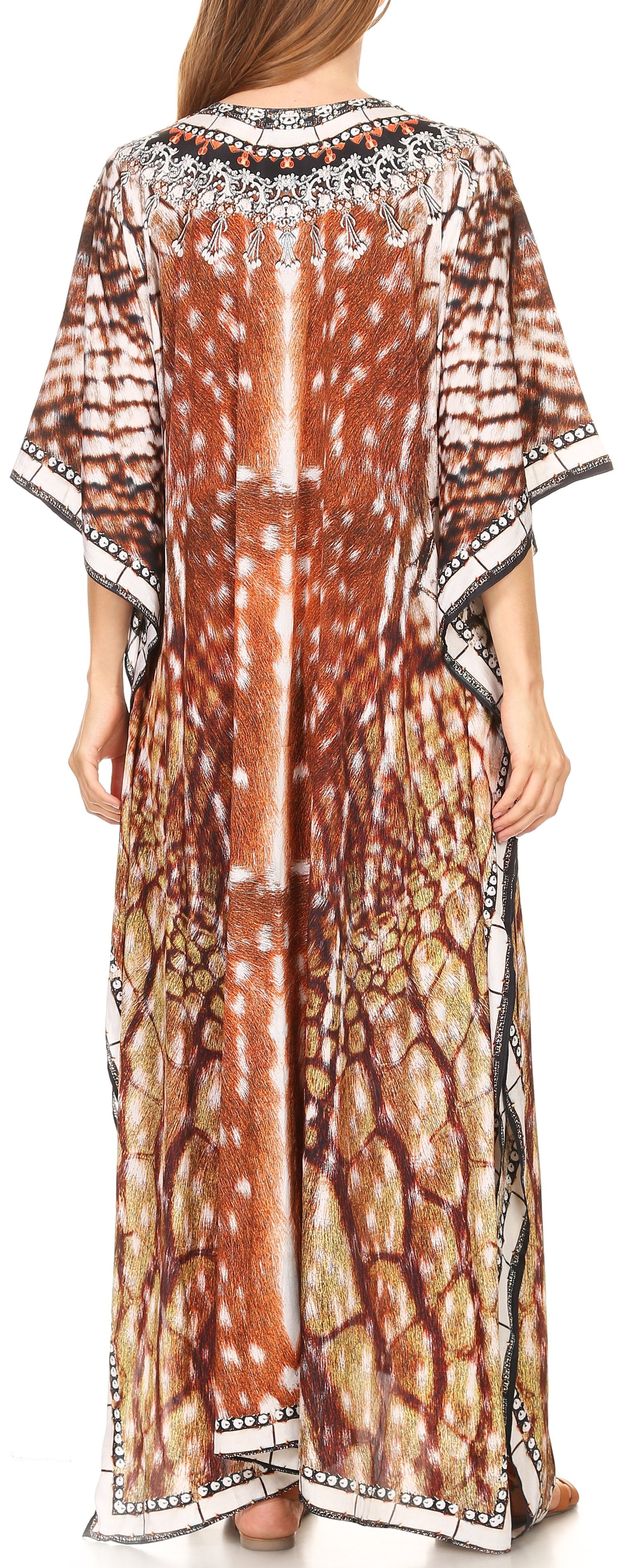 Sakkas Milanna Women's V neck Short Sleeve Vibrant Print Caftan Dress Cover-up - Concordia Style Boutique