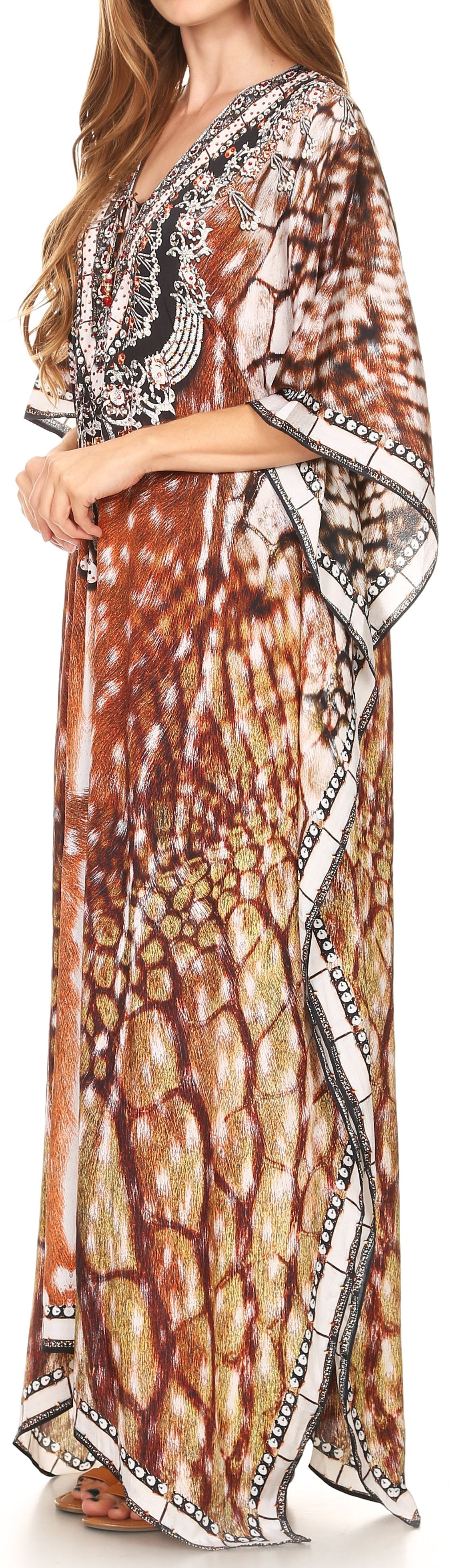 Sakkas Milanna Women's V neck Short Sleeve Vibrant Print Caftan Dress Cover-up - Concordia Style Boutique