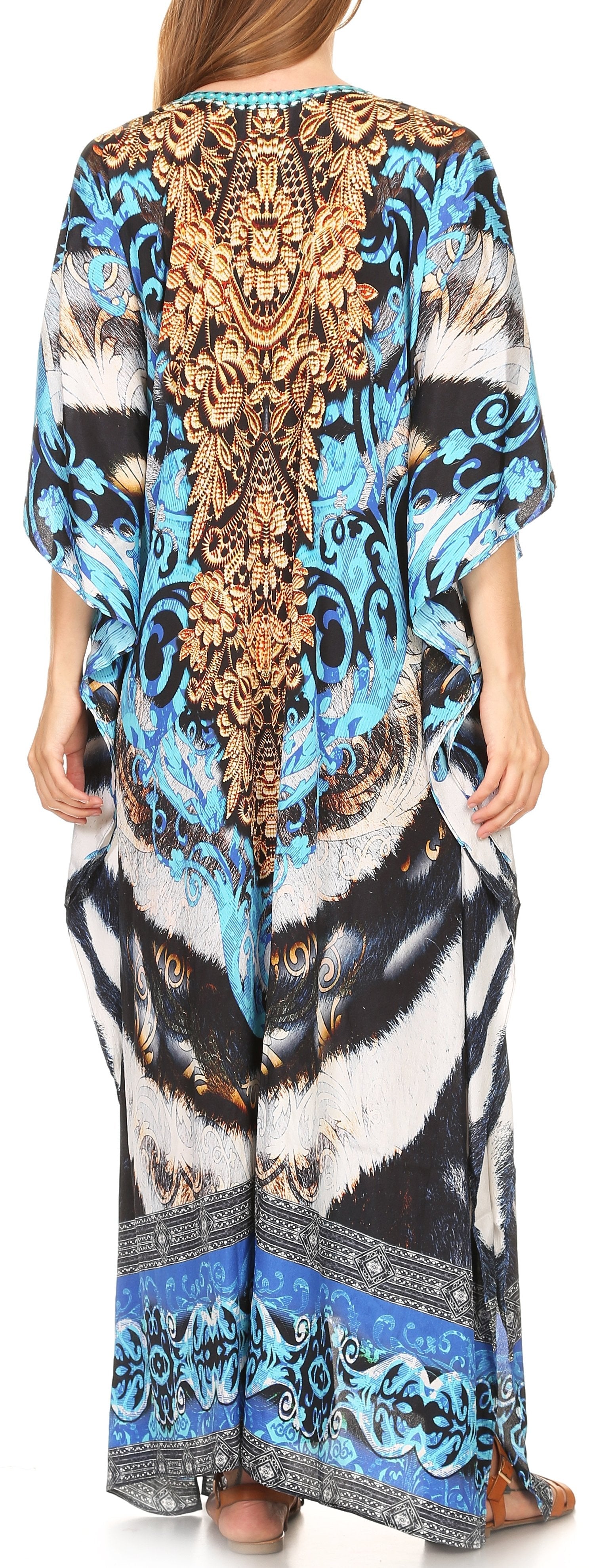 Sakkas Milanna Women's V neck Short Sleeve Vibrant Print Caftan Dress Cover-up - Concordia Style Boutique