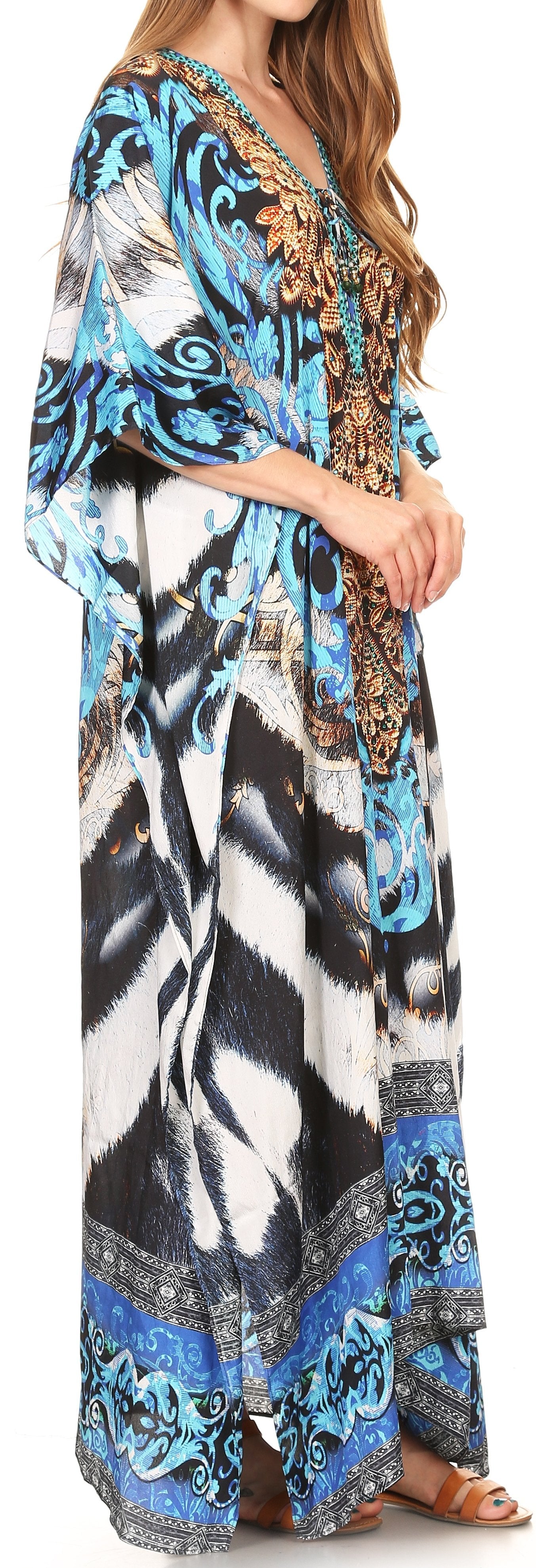 Sakkas Milanna Women's V neck Short Sleeve Vibrant Print Caftan Dress Cover-up - Concordia Style Boutique