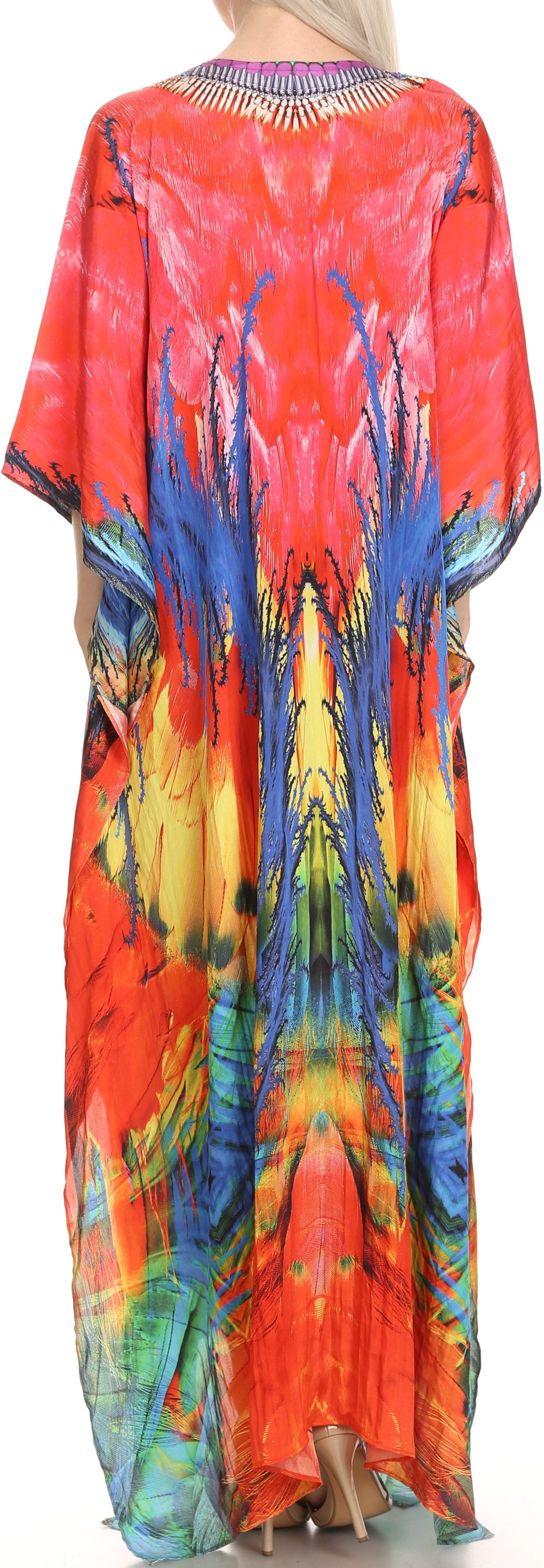 Sakkas Milanna Women's V neck Short Sleeve Vibrant Print Caftan Dress Cover-up - Concordia Style Boutique