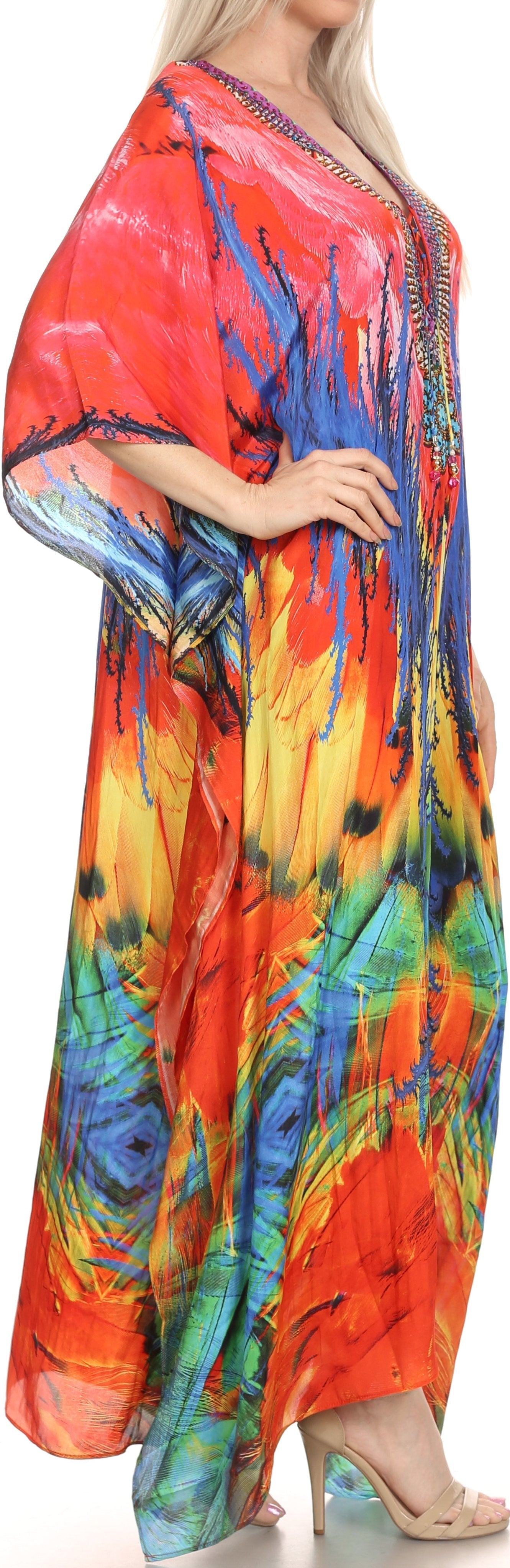 Sakkas Milanna Women's V neck Short Sleeve Vibrant Print Caftan Dress Cover-up - Concordia Style Boutique