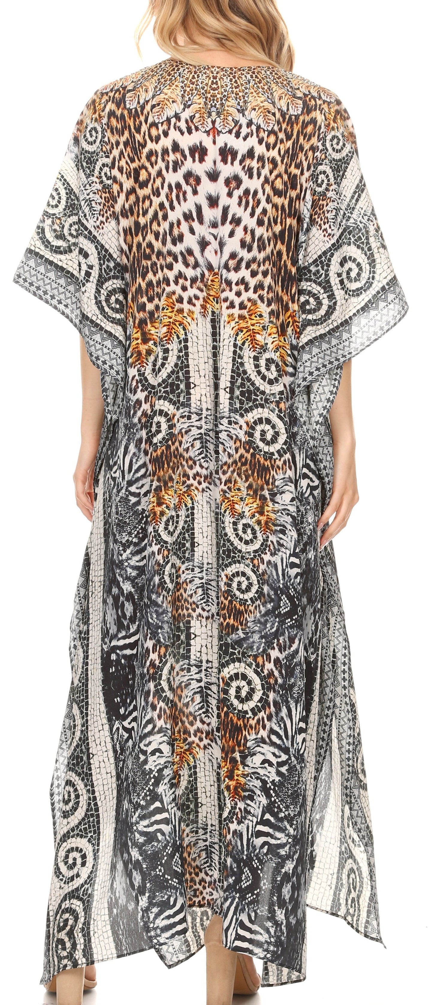 Sakkas Milanna Women's V neck Short Sleeve Vibrant Print Caftan Dress Cover-up - Concordia Style Boutique