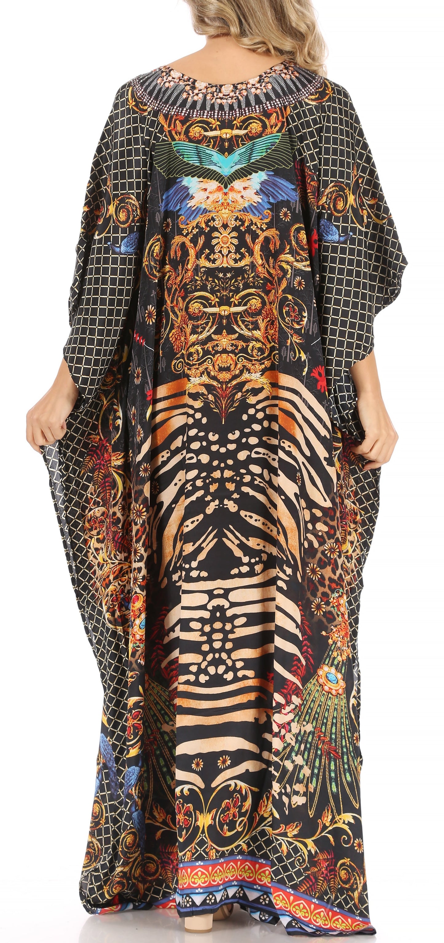 Sakkas Milanna Women's V neck Short Sleeve Vibrant Print Caftan Dress Cover-up - Concordia Style Boutique