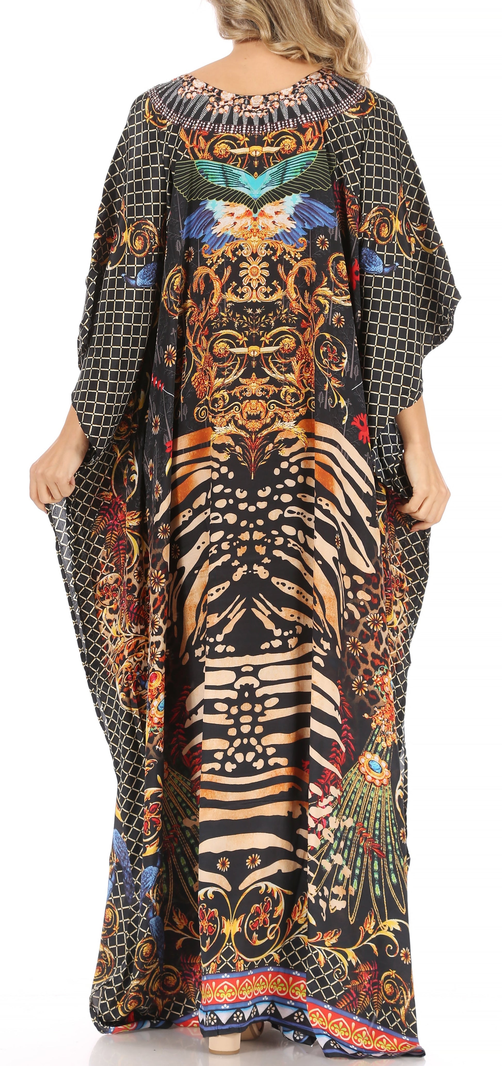 Sakkas Milanna Women's V neck Short Sleeve Vibrant Print Caftan Dress Cover-up - Concordia Style Boutique