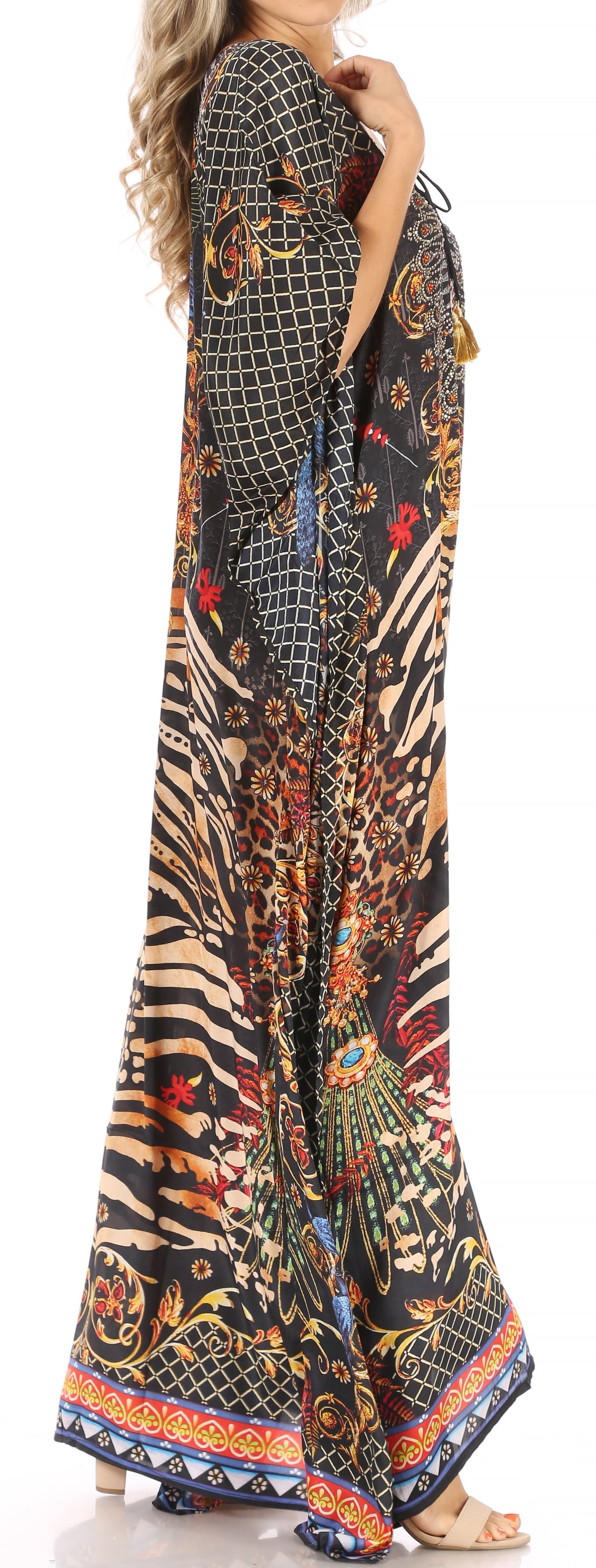 Sakkas Milanna Women's V neck Short Sleeve Vibrant Print Caftan Dress Cover-up - Concordia Style Boutique