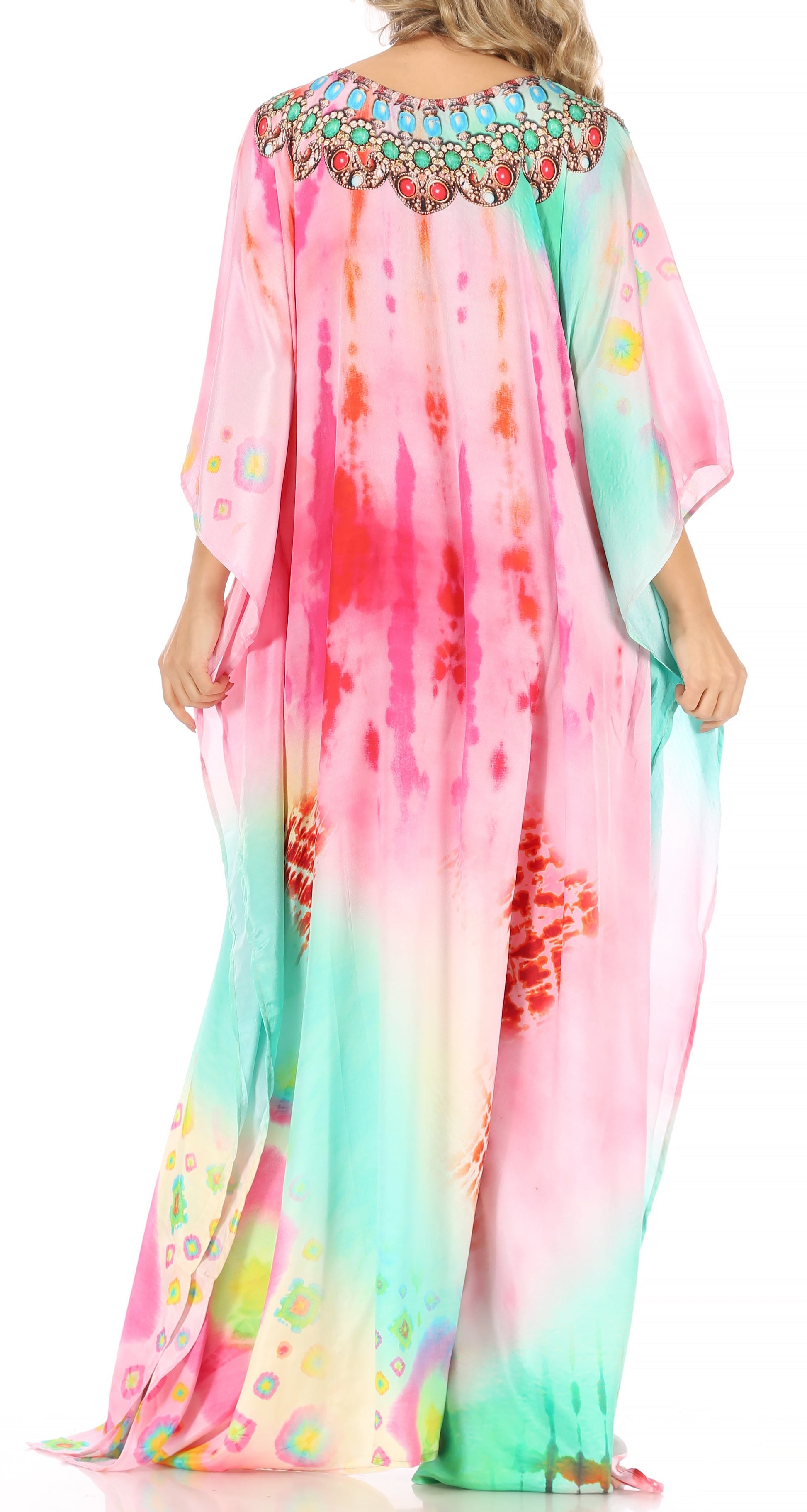 Sakkas Milanna Women's V neck Short Sleeve Vibrant Print Caftan Dress Cover-up - Concordia Style Boutique