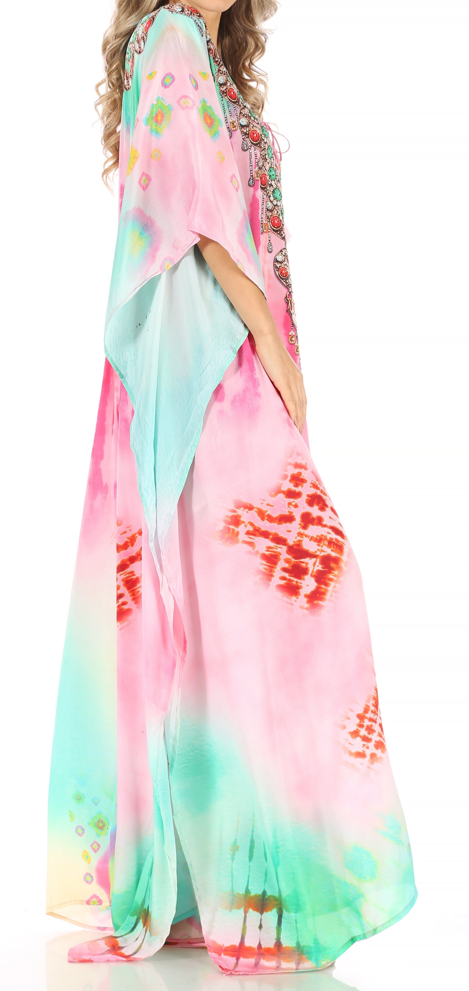 Sakkas Milanna Women's V neck Short Sleeve Vibrant Print Caftan Dress Cover-up - Concordia Style Boutique