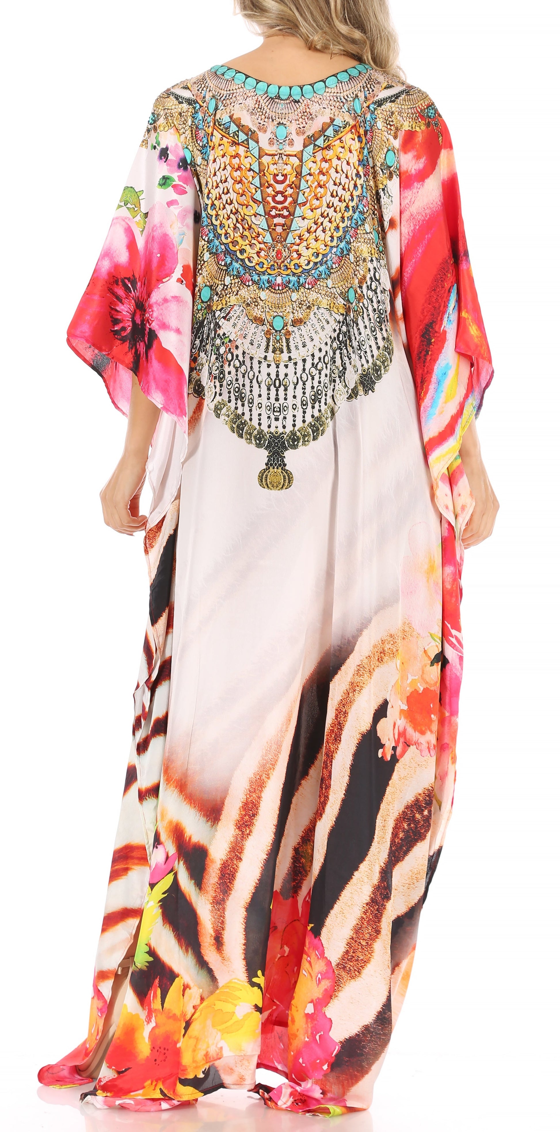 Sakkas Milanna Women's V neck Short Sleeve Vibrant Print Caftan Dress Cover-up - Concordia Style Boutique