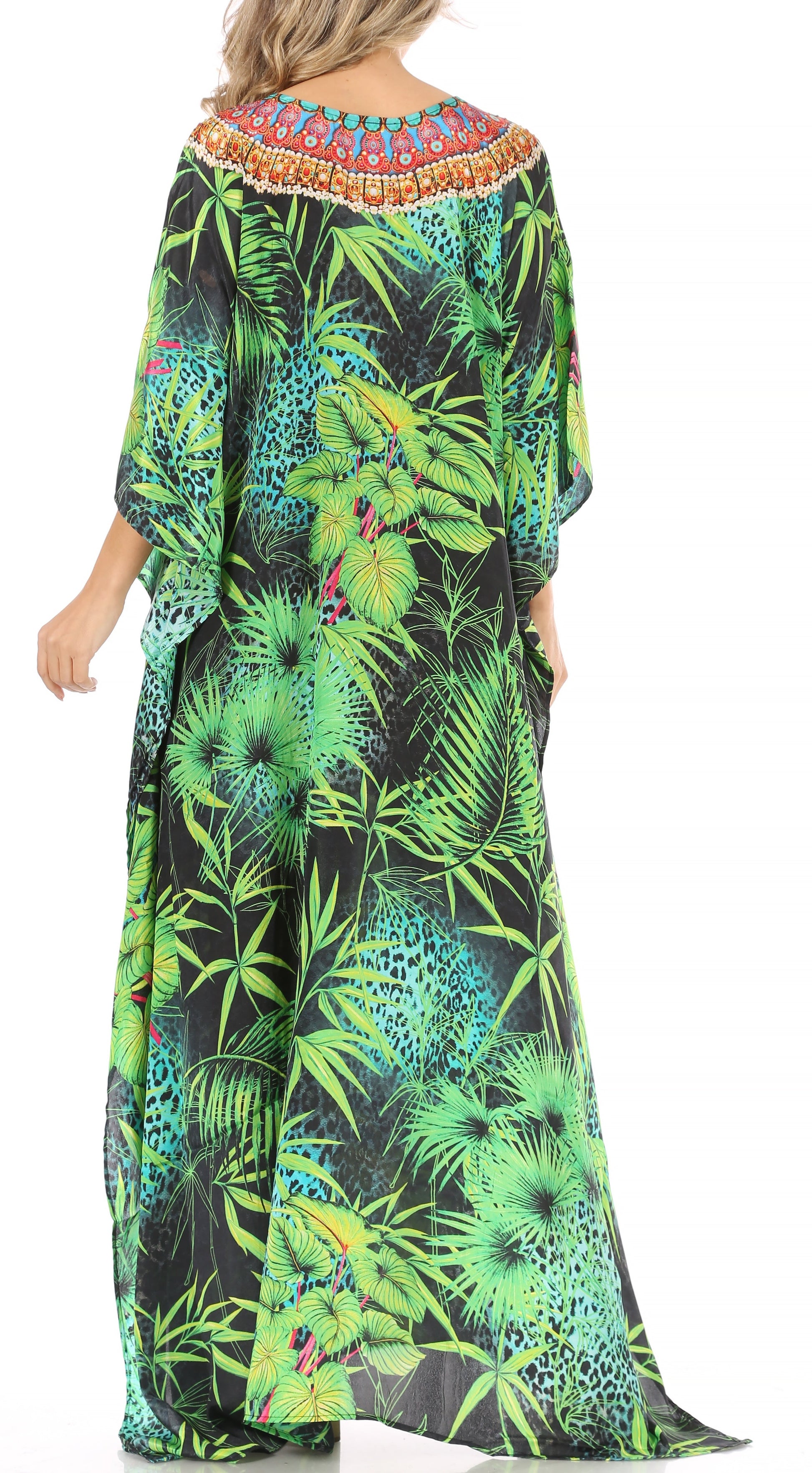 Sakkas Milanna Women's V neck Short Sleeve Vibrant Print Caftan Dress Cover-up - Concordia Style Boutique
