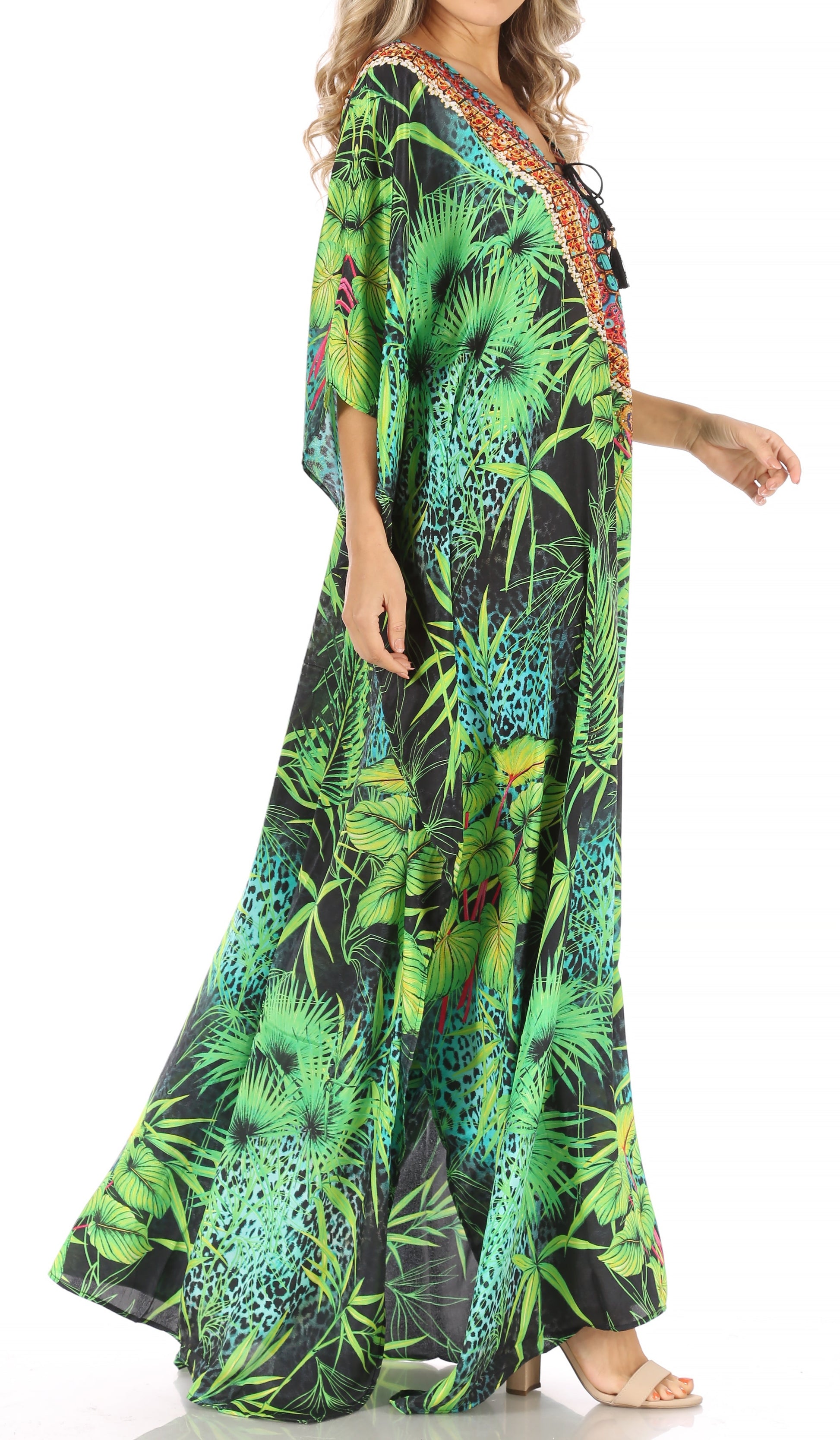 Sakkas Milanna Women's V neck Short Sleeve Vibrant Print Caftan Dress Cover-up - Concordia Style Boutique