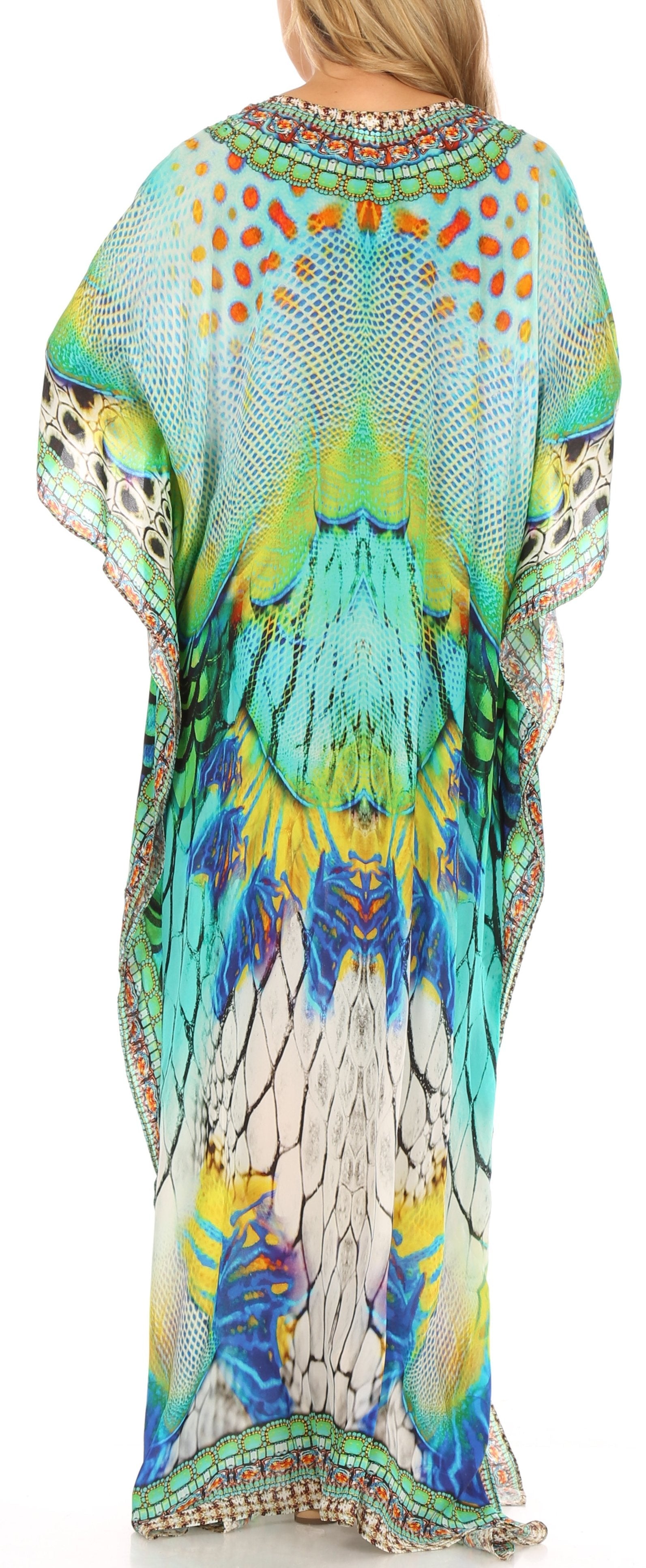 Sakkas Milanna Women's V neck Short Sleeve Vibrant Print Caftan Dress Cover-up - Concordia Style Boutique