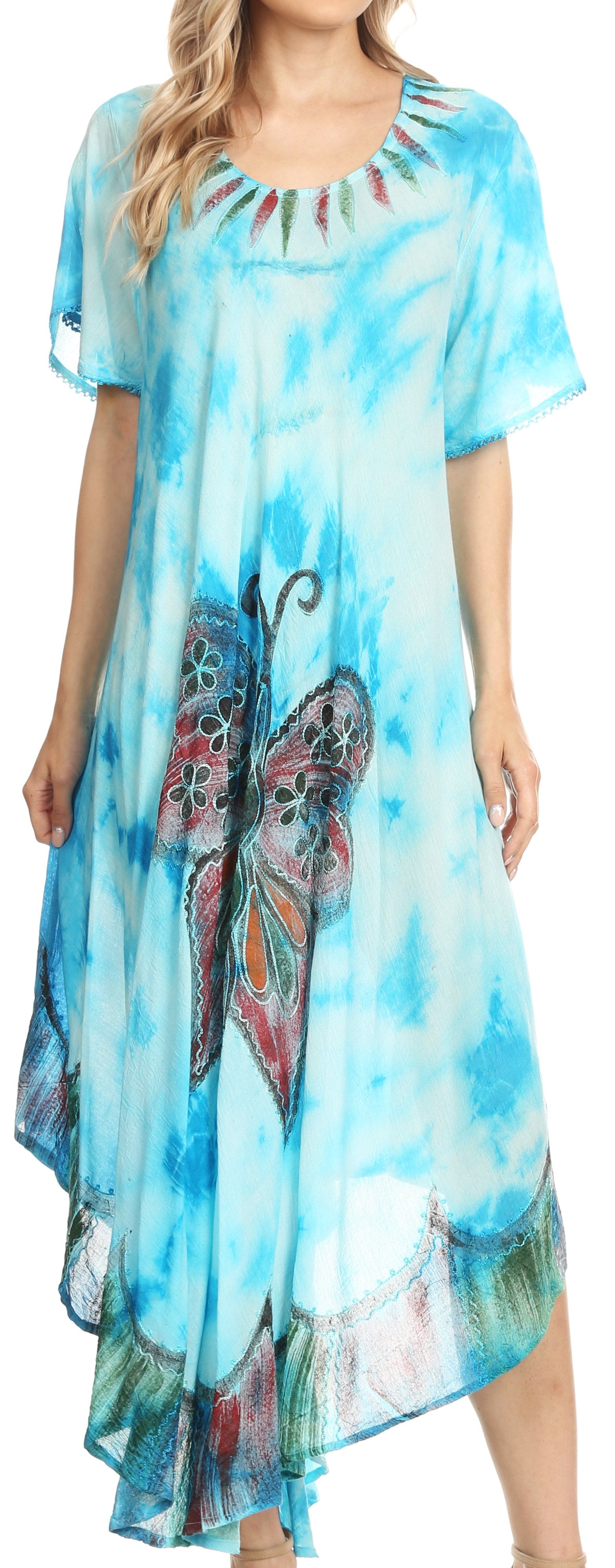 Sakkas Nalani Womens Flowy Caftan Tie Dye Summer Dress Cover up Relax Fit - Concordia Style Boutique