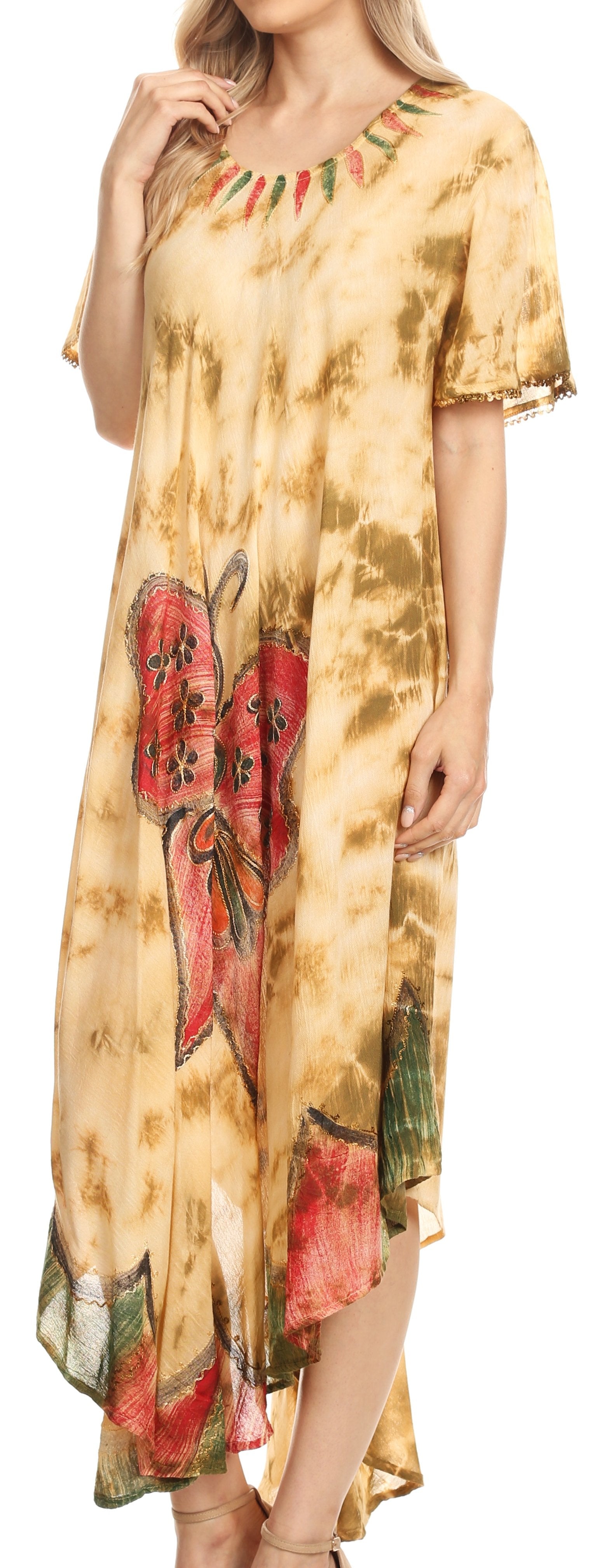 Sakkas Nalani Womens Flowy Caftan Tie Dye Summer Dress Cover up Relax Fit - Concordia Style Boutique
