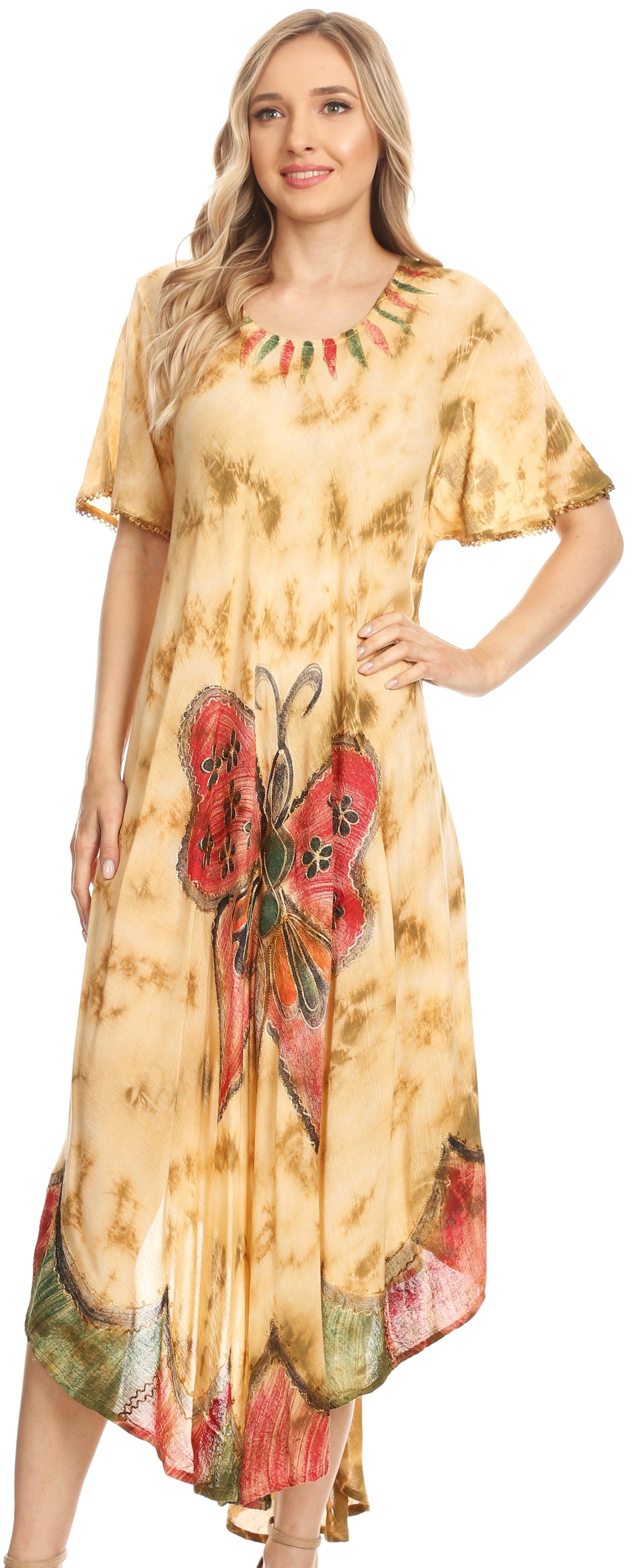 Sakkas Nalani Womens Flowy Caftan Tie Dye Summer Dress Cover up Relax Fit - Concordia Style Boutique