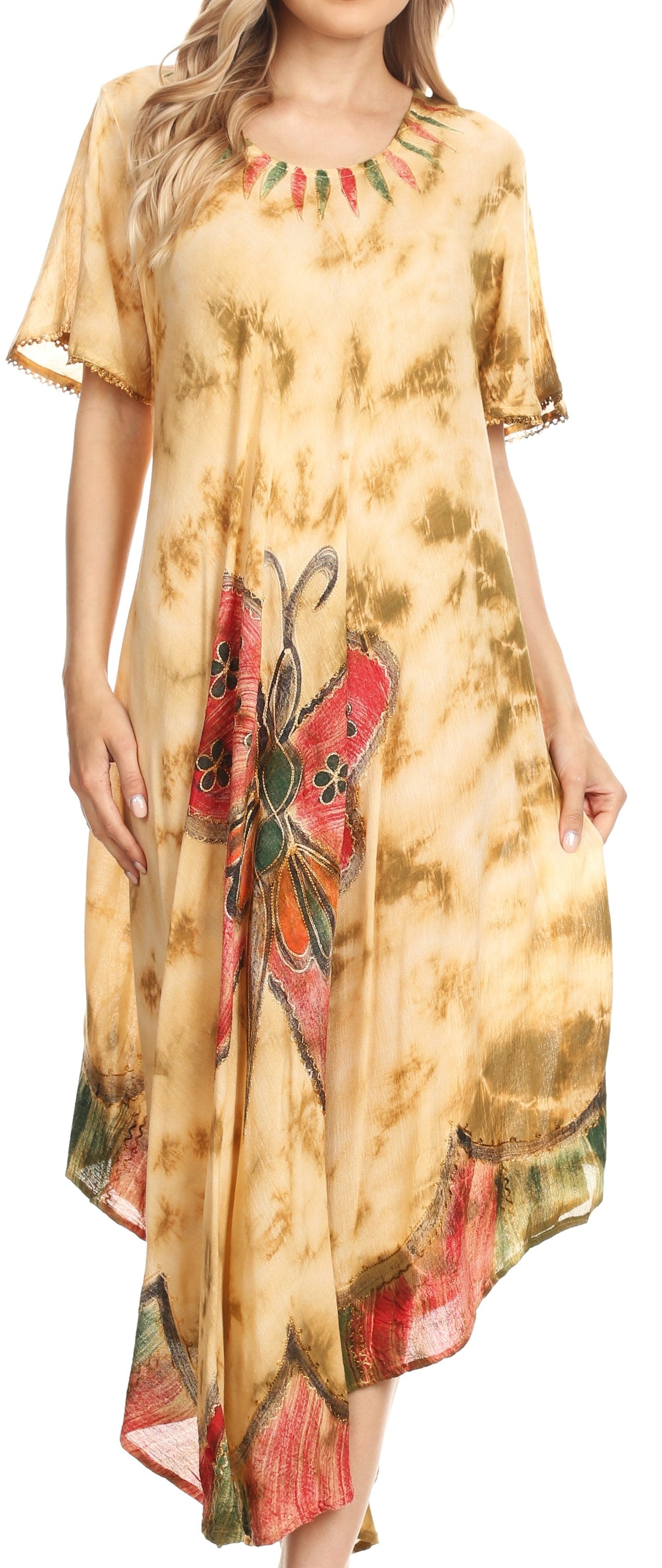 Sakkas Nalani Womens Flowy Caftan Tie Dye Summer Dress Cover up Relax Fit - Concordia Style Boutique