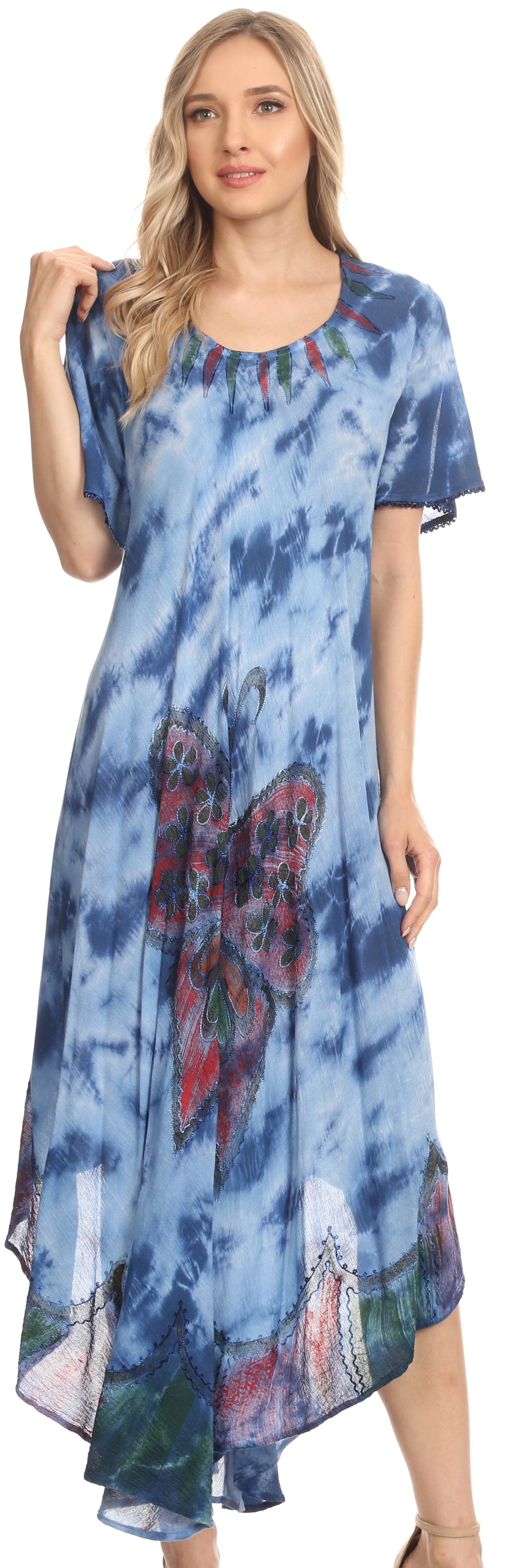 Sakkas Nalani Womens Flowy Caftan Tie Dye Summer Dress Cover up Relax Fit - Concordia Style Boutique