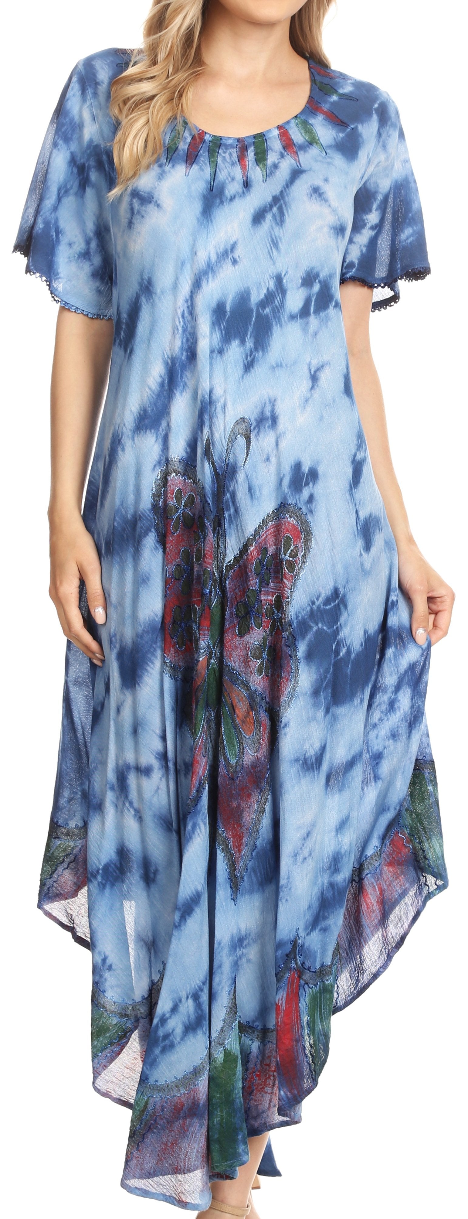 Sakkas Nalani Womens Flowy Caftan Tie Dye Summer Dress Cover up Relax Fit - Concordia Style Boutique