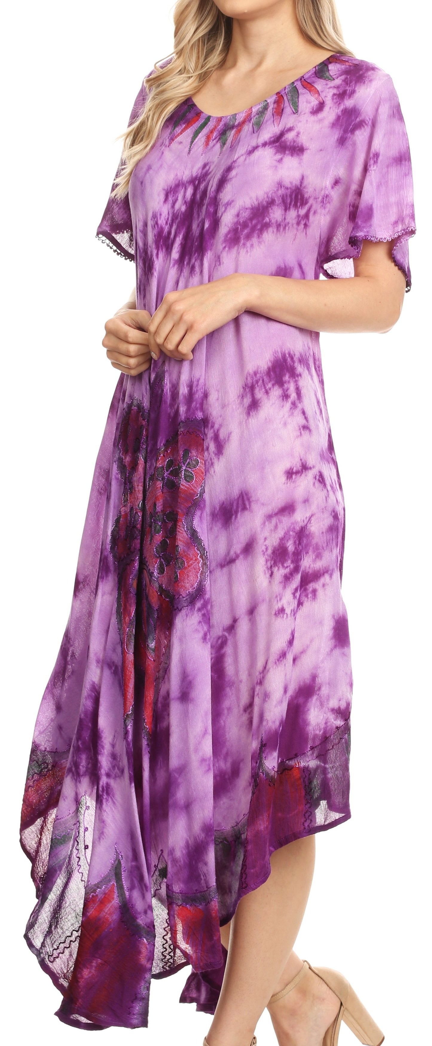 Sakkas Nalani Womens Flowy Caftan Tie Dye Summer Dress Cover up Relax Fit - Concordia Style Boutique