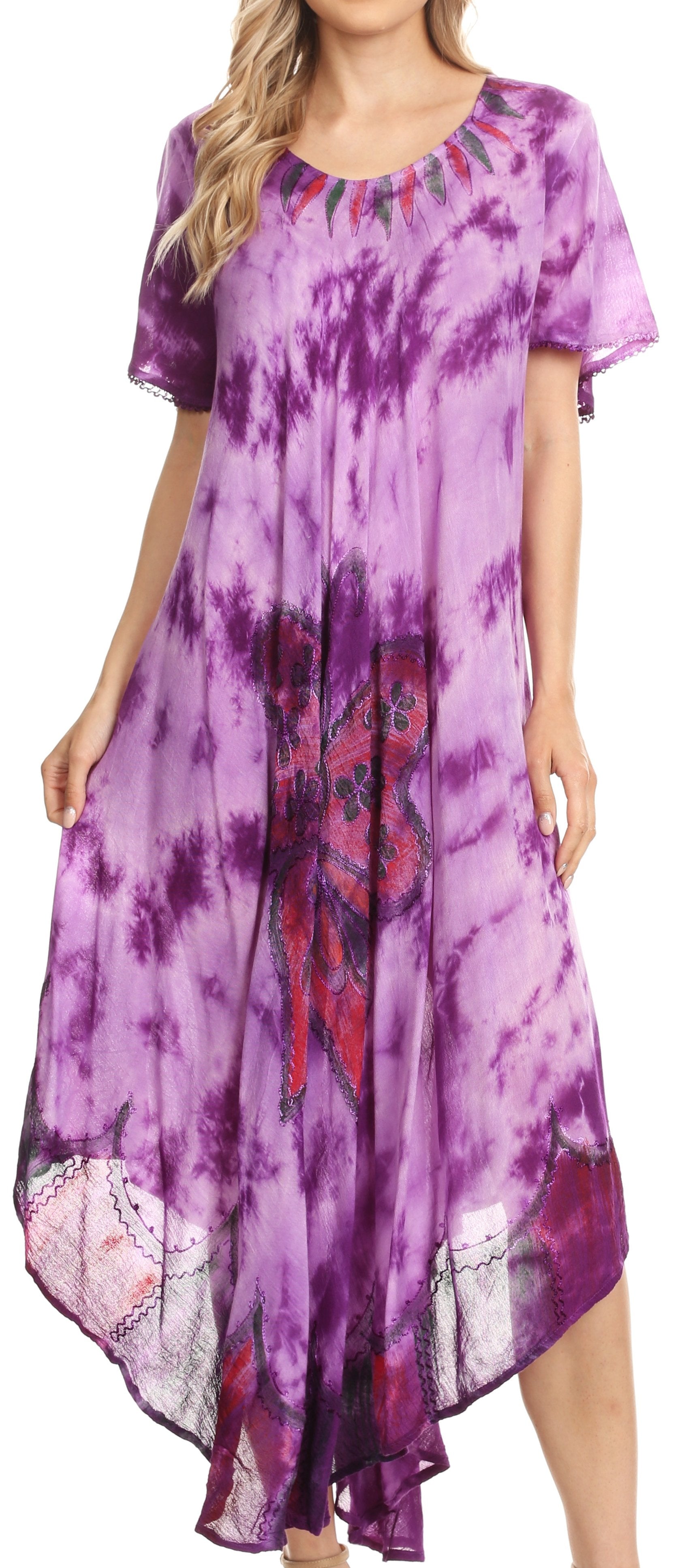 Sakkas Nalani Womens Flowy Caftan Tie Dye Summer Dress Cover up Relax Fit - Concordia Style Boutique