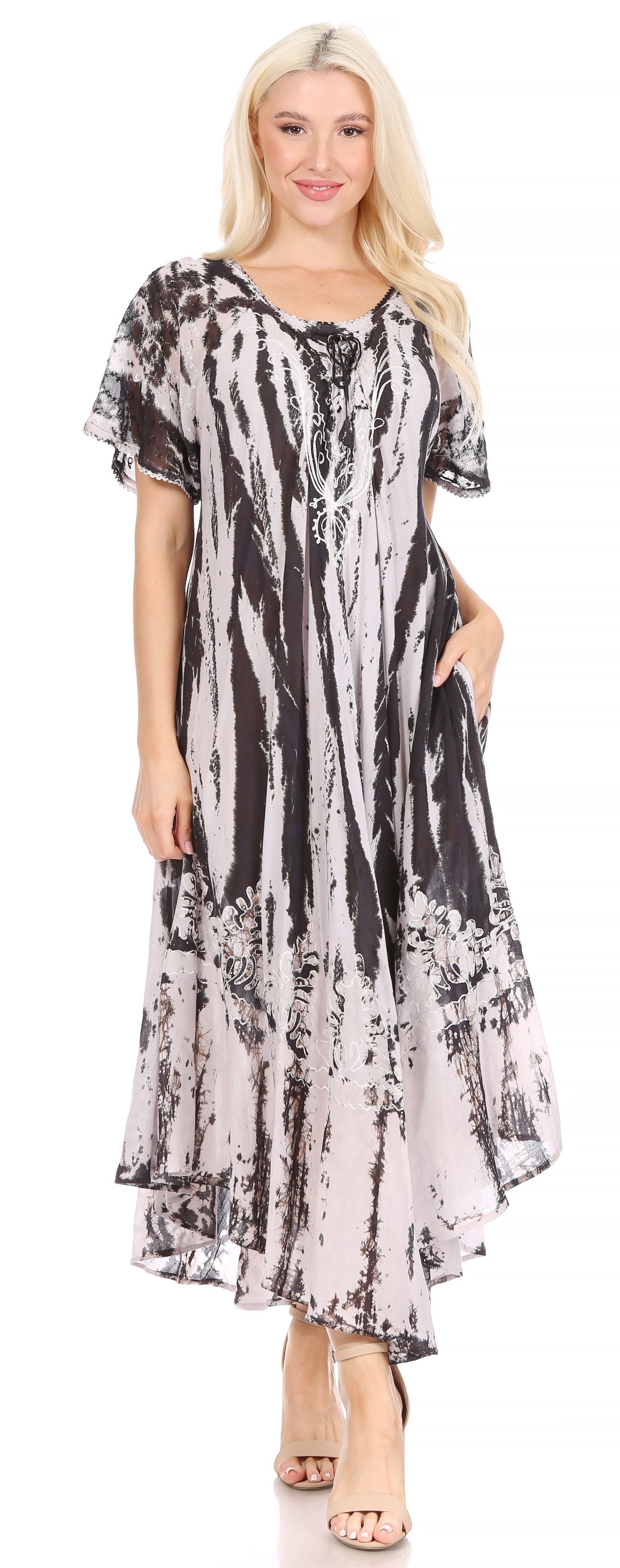 Sakkas Devora Women's Maxi NightGown Caftan Kaftan Dress Tie Dye Batik & Corset - Concordia Style Boutique