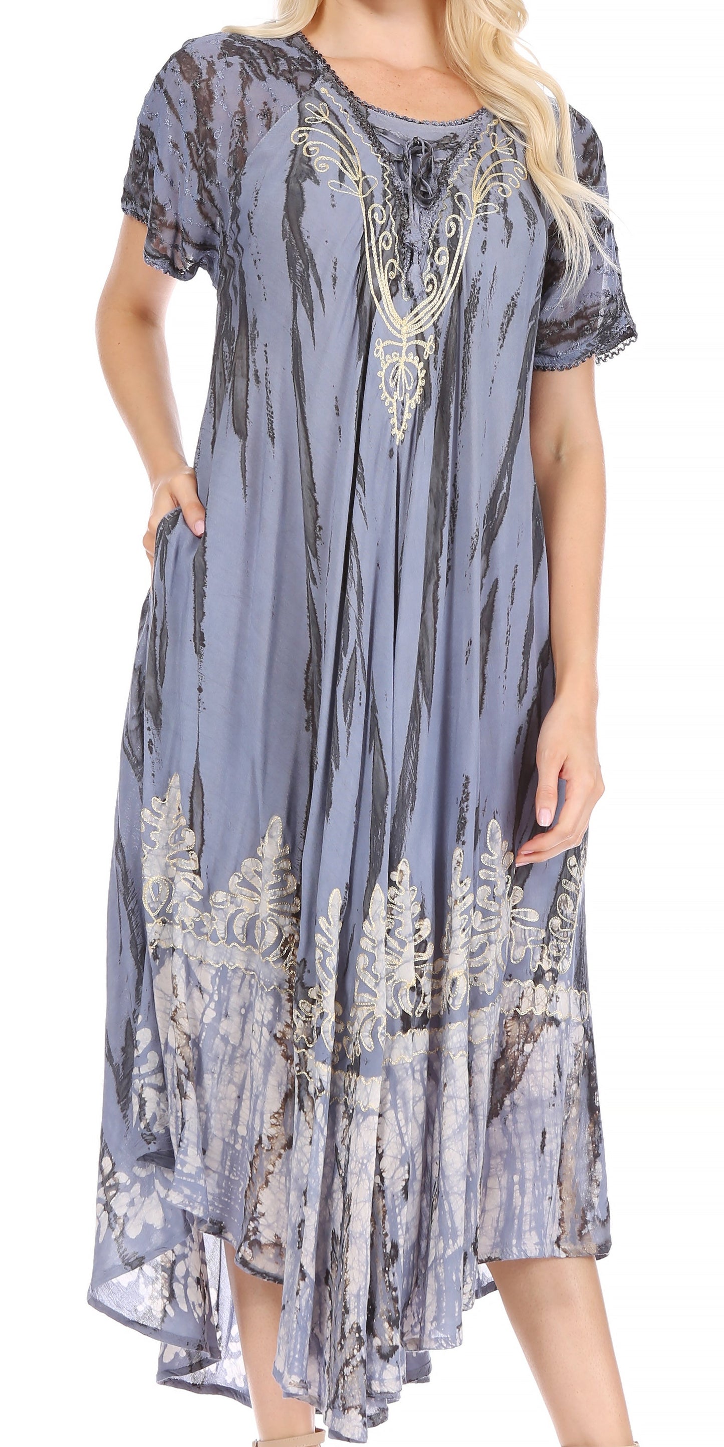 Sakkas Devora Women's Maxi NightGown Caftan Kaftan Dress Tie Dye Batik & Corset - Concordia Style Boutique