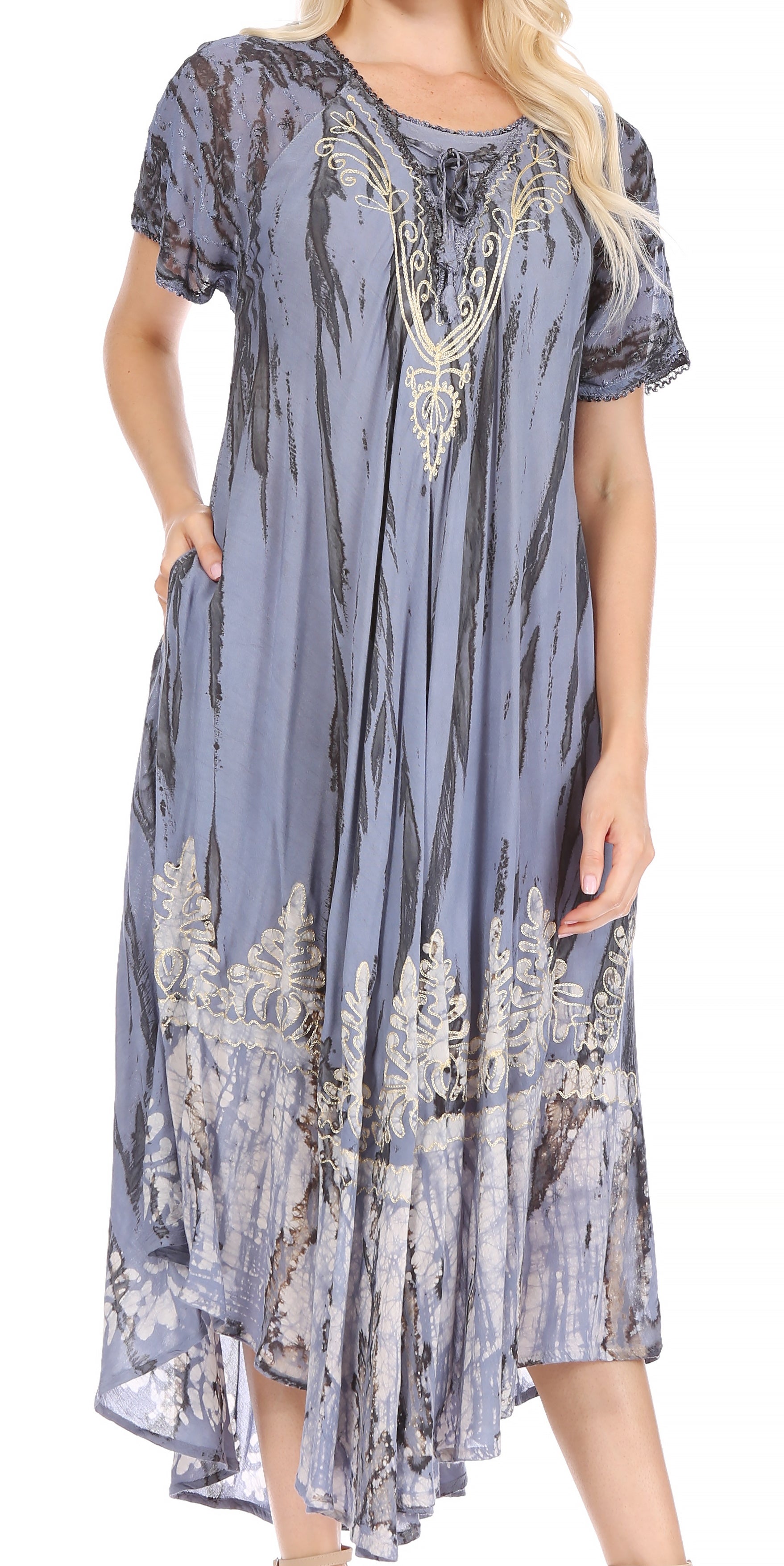 Sakkas Devora Women's Maxi NightGown Caftan Kaftan Dress Tie Dye Batik & Corset - Concordia Style Boutique