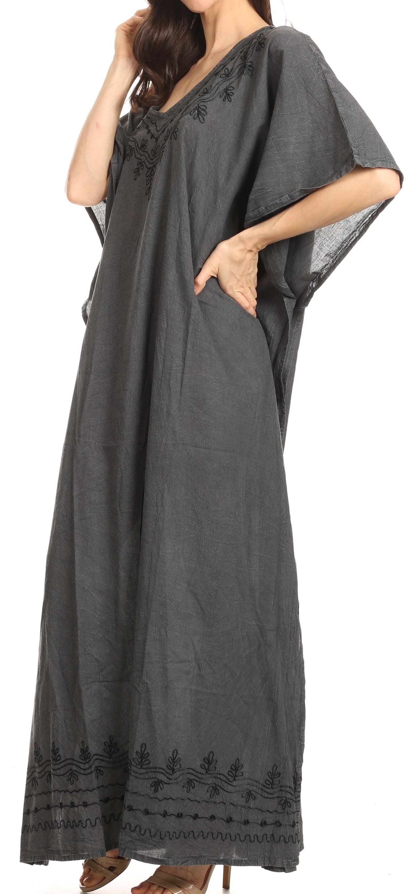 Sakkas Favi Womens Casual Long Maxi Dress Caftan Cover Up Loungewear in Rayon - Concordia Style Boutique
