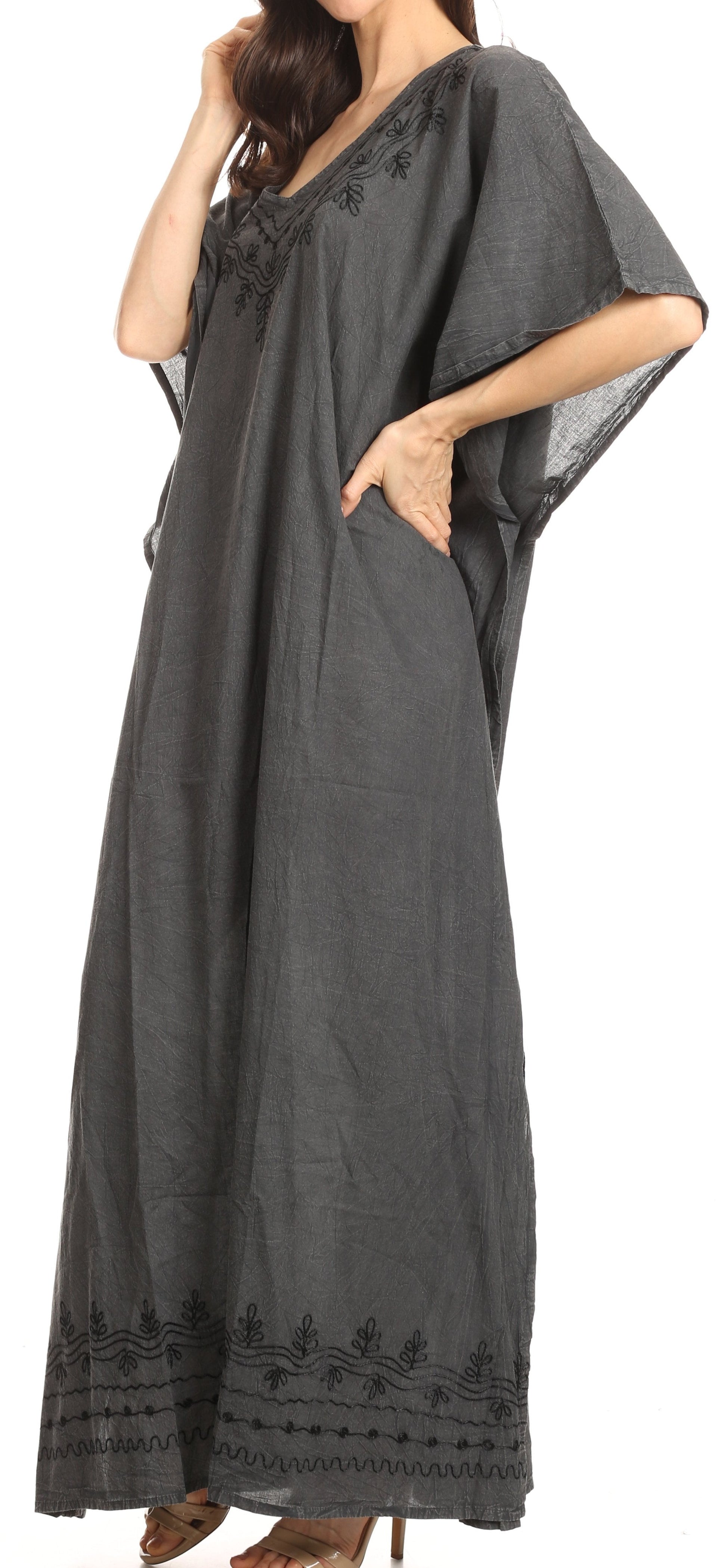 Sakkas Favi Womens Casual Long Maxi Dress Caftan Cover Up Loungewear in Rayon - Concordia Style Boutique