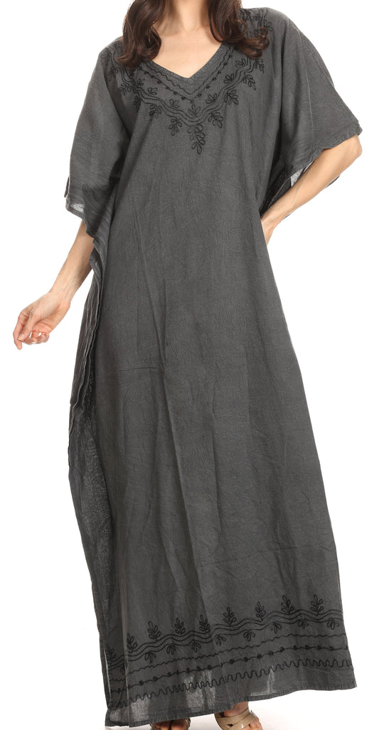 Sakkas Favi Womens Casual Long Maxi Dress Caftan Cover Up Loungewear in Rayon - Concordia Style Boutique