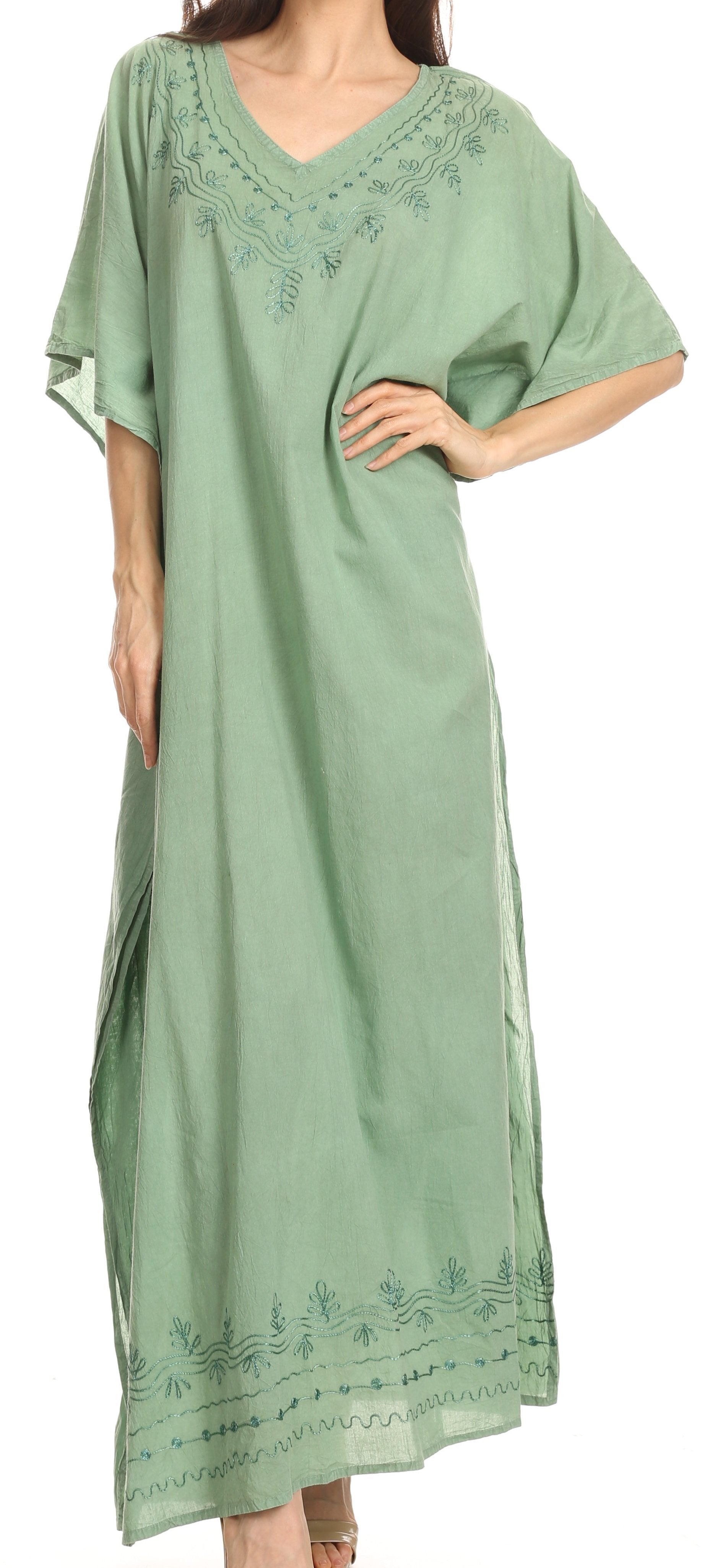 Sakkas Favi Womens Casual Long Maxi Dress Caftan Cover Up Loungewear in Rayon - Concordia Style Boutique