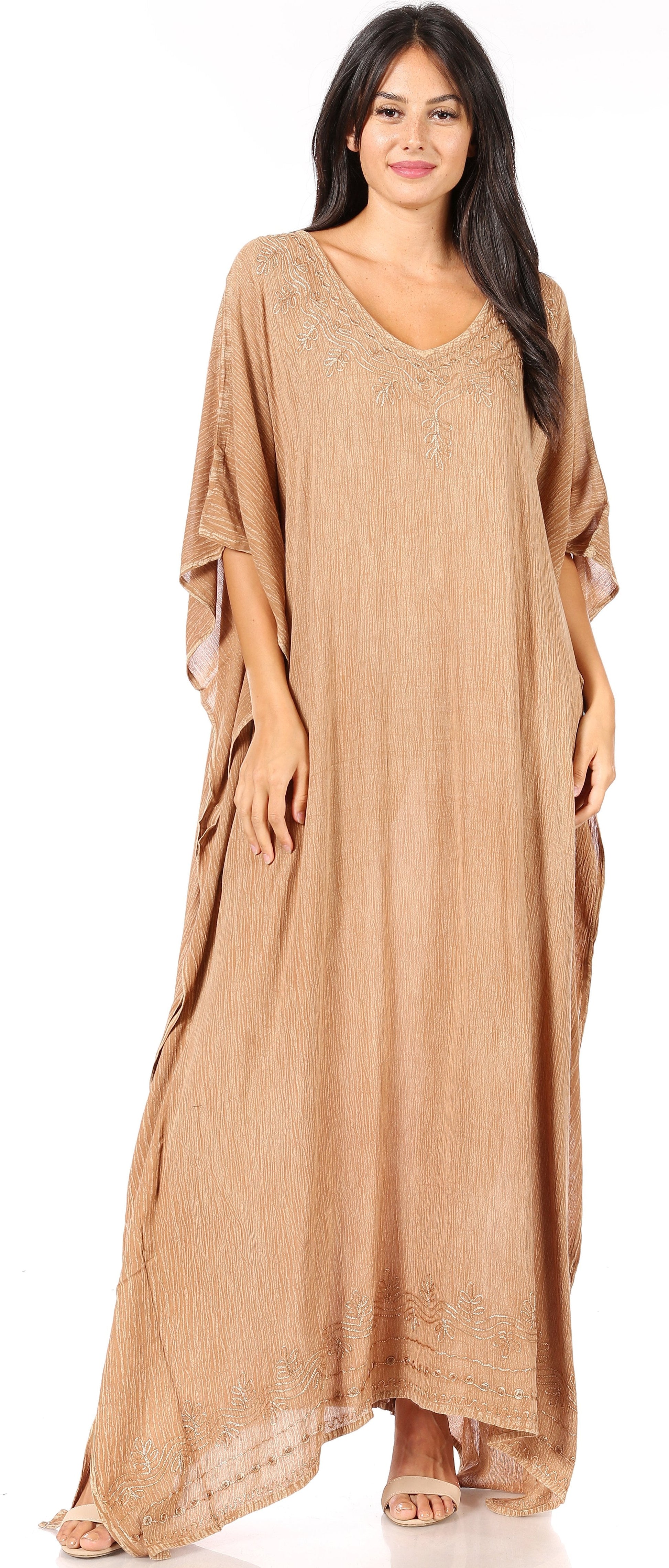 Sakkas Favi Womens Casual Long Maxi Dress Caftan Cover Up Loungewear in Rayon - Concordia Style Boutique