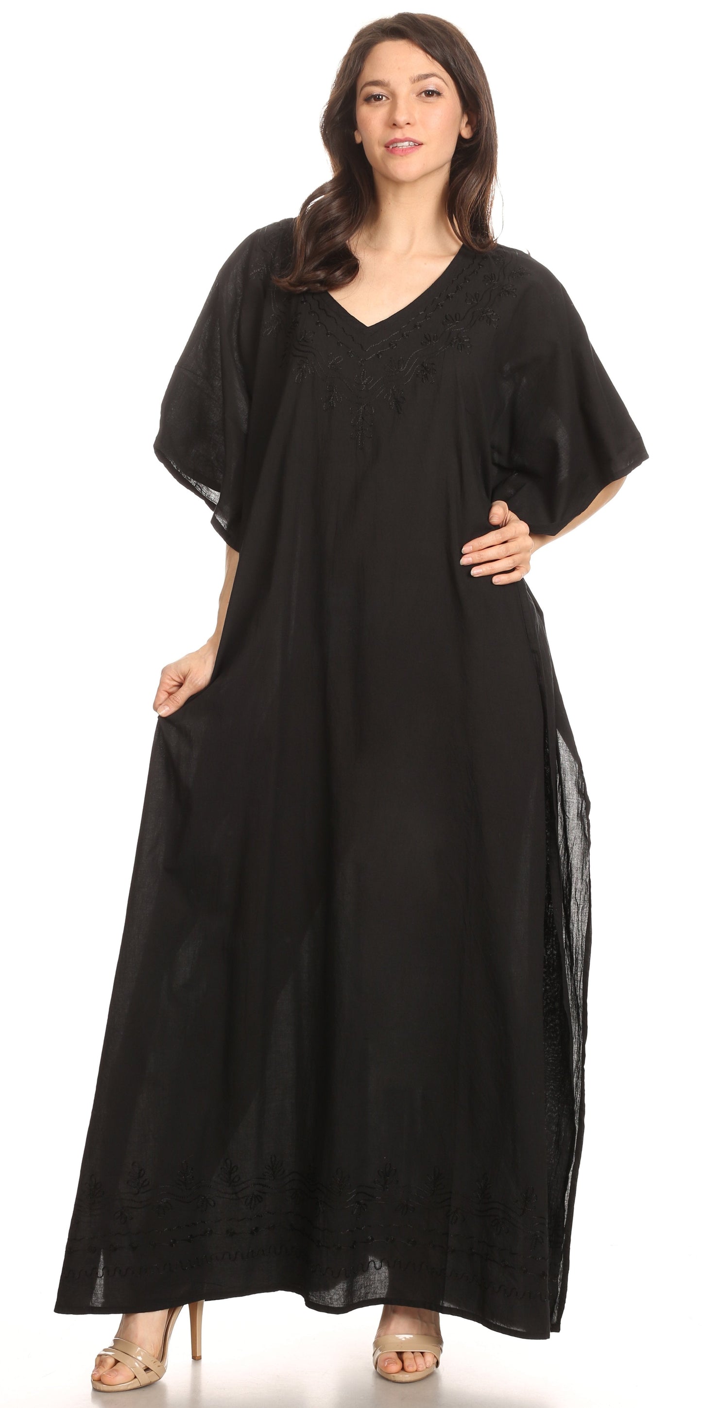 Sakkas Favi Womens Casual Long Maxi Dress Caftan Cover Up Loungewear in Rayon - Concordia Style Boutique
