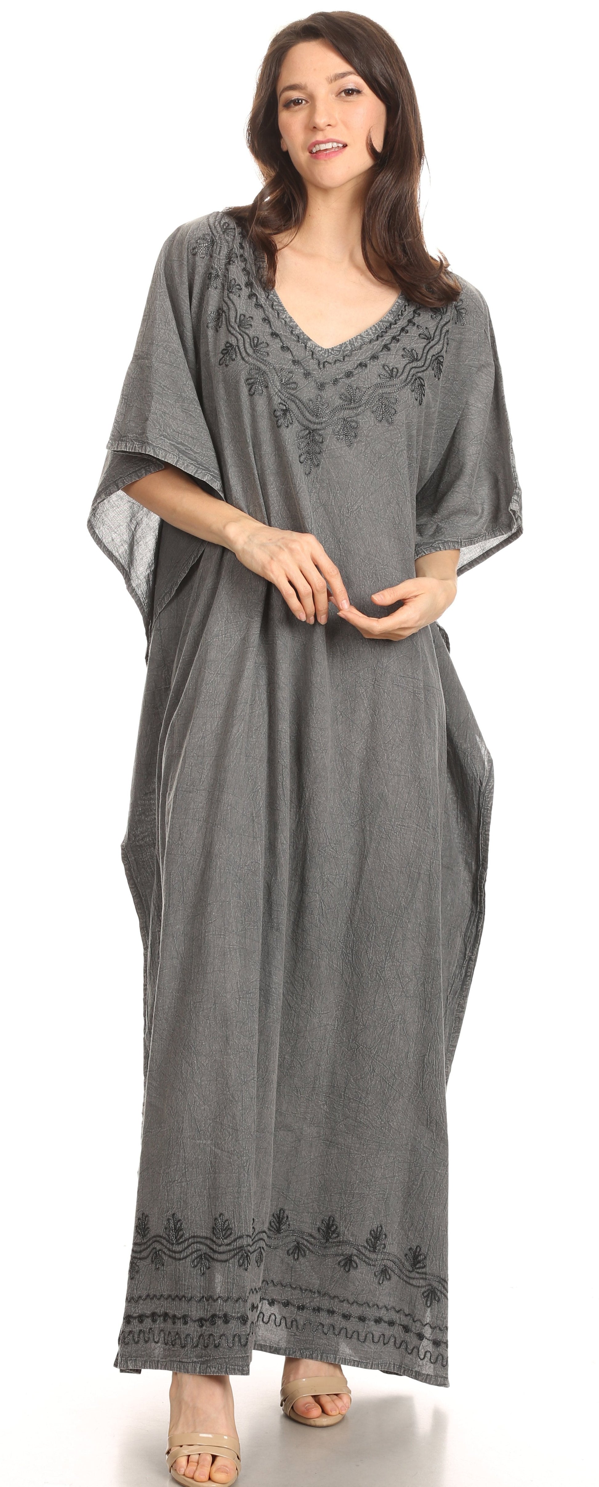 Sakkas Favi Womens Casual Long Maxi Dress Caftan Cover Up Loungewear in Rayon - Concordia Style Boutique