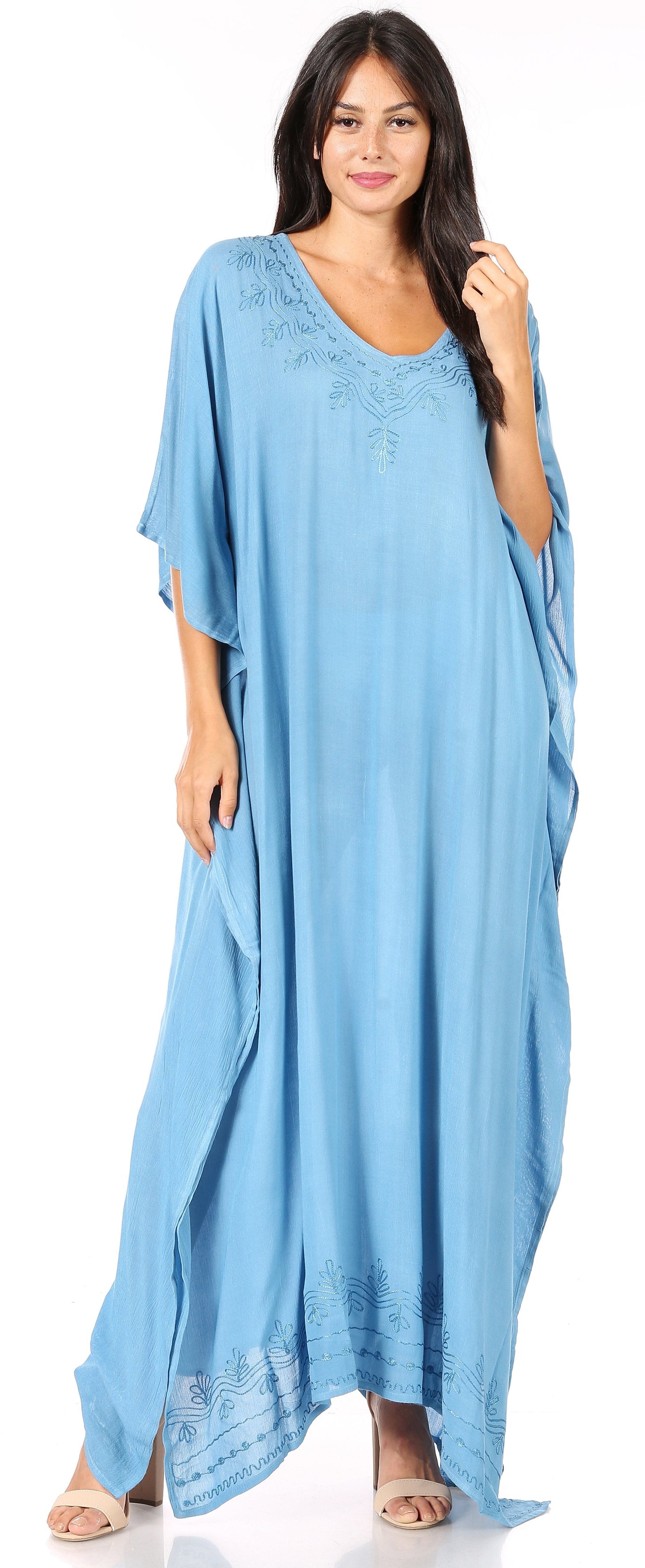 Sakkas Favi Womens Casual Long Maxi Dress Caftan Cover Up Loungewear in Rayon - Concordia Style Boutique