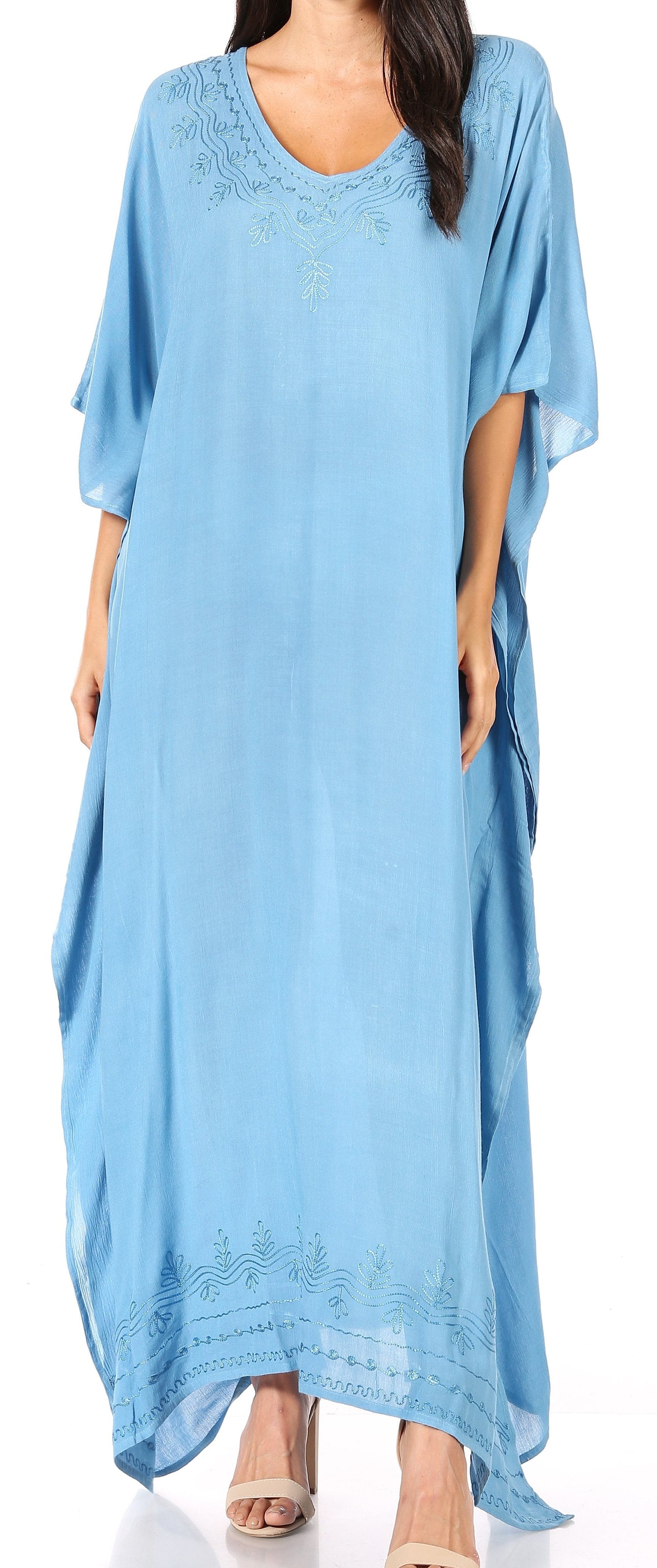 Sakkas Favi Womens Casual Long Maxi Dress Caftan Cover Up Loungewear in Rayon - Concordia Style Boutique