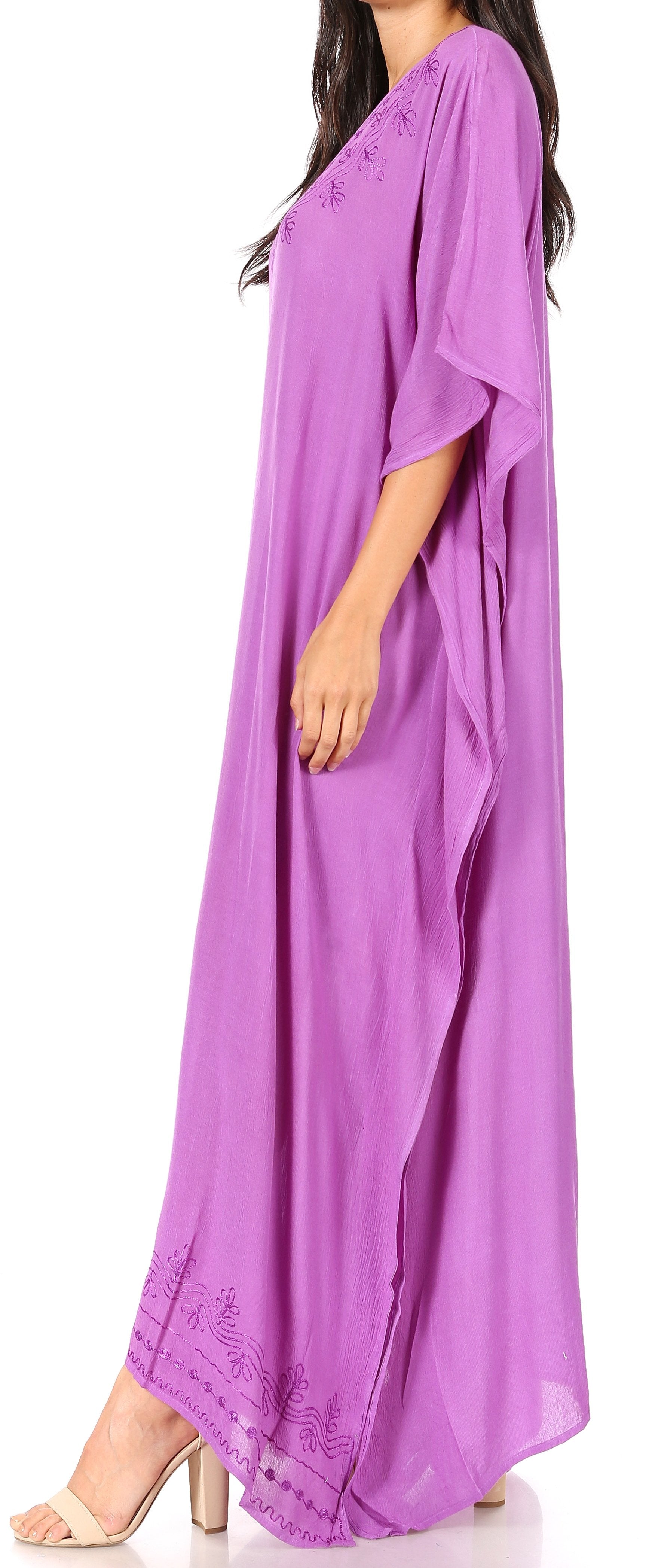 Sakkas Favi Womens Casual Long Maxi Dress Caftan Cover Up Loungewear in Rayon - Concordia Style Boutique