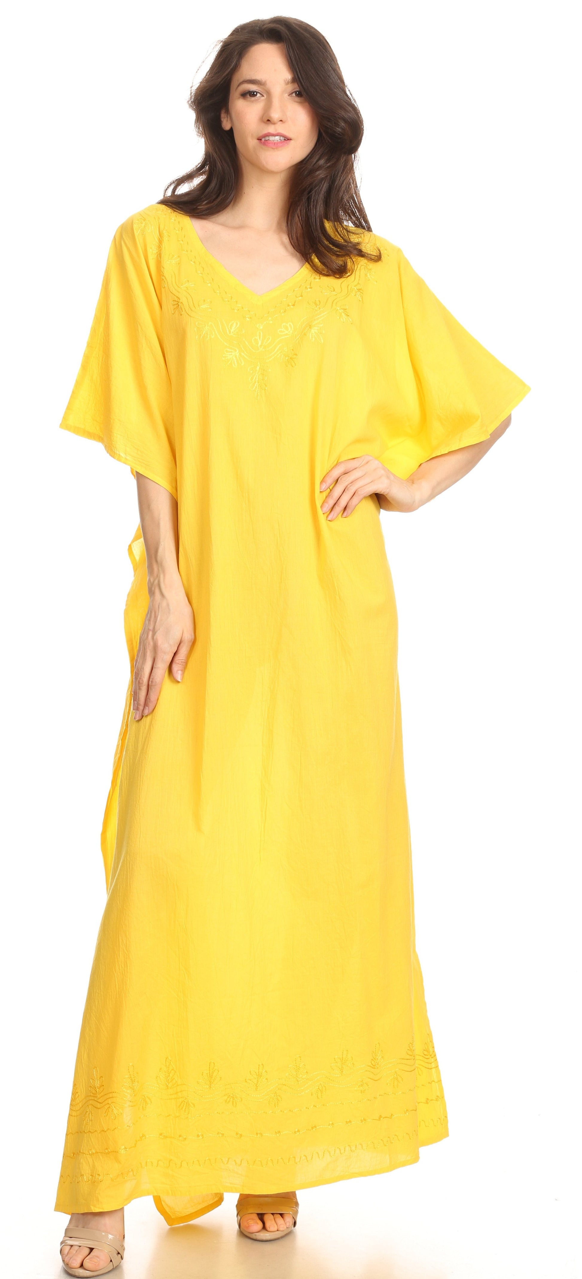 Sakkas Favi Womens Casual Long Maxi Dress Caftan Cover Up Loungewear in Rayon - Concordia Style Boutique