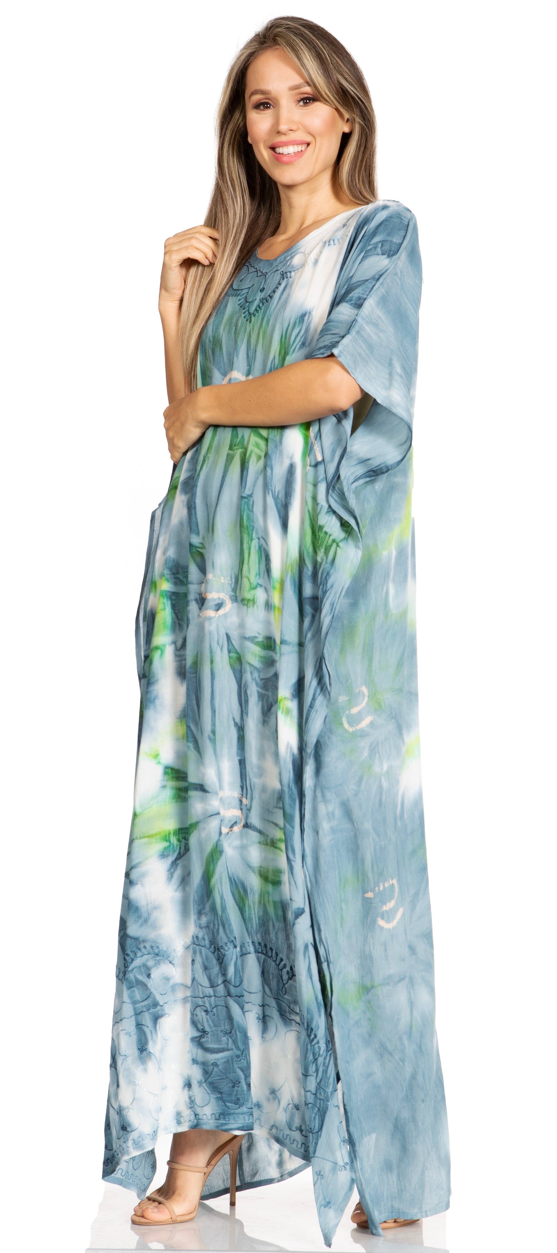 Sakkas Pilar Petite Women's Beach Maxi Caftan Dress in Short Sleeve Casual Style - Concordia Style Boutique