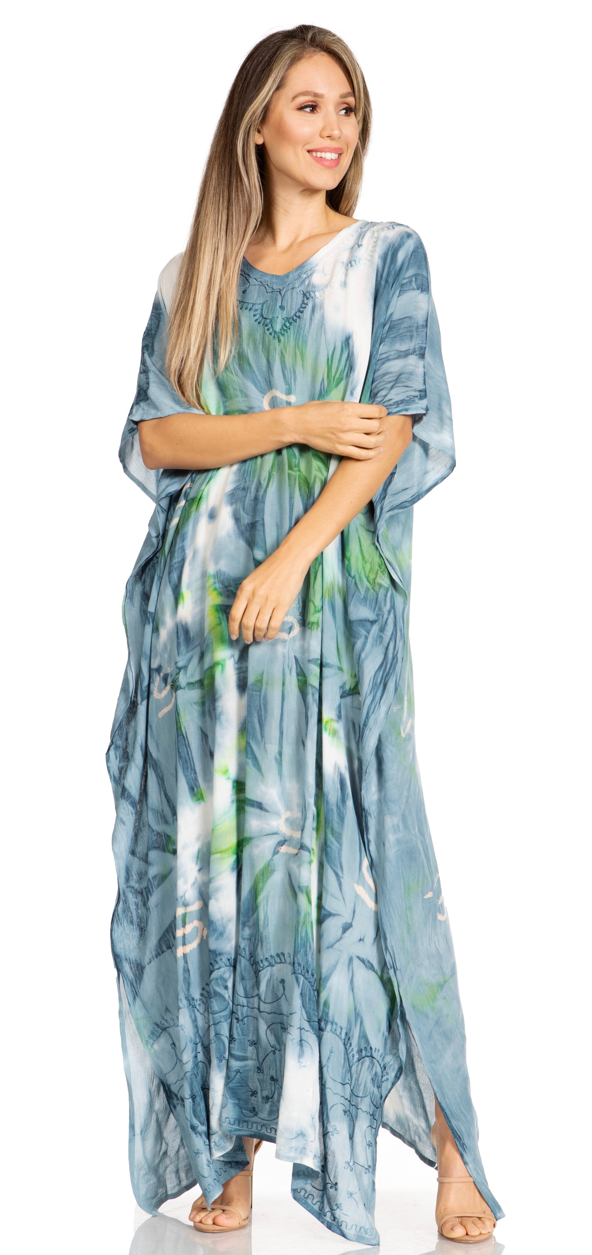 Sakkas Pilar Petite Women's Beach Maxi Caftan Dress in Short Sleeve Casual Style - Concordia Style Boutique